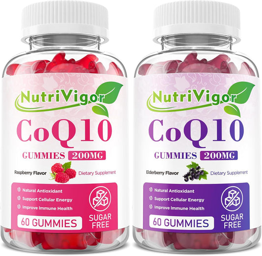High Absorption NutriVigor CoQ10 Gummies - 200mg Coenzyme Q10 Supplement for Cellular Energy & Immune Health - Vegan & Gluten Free