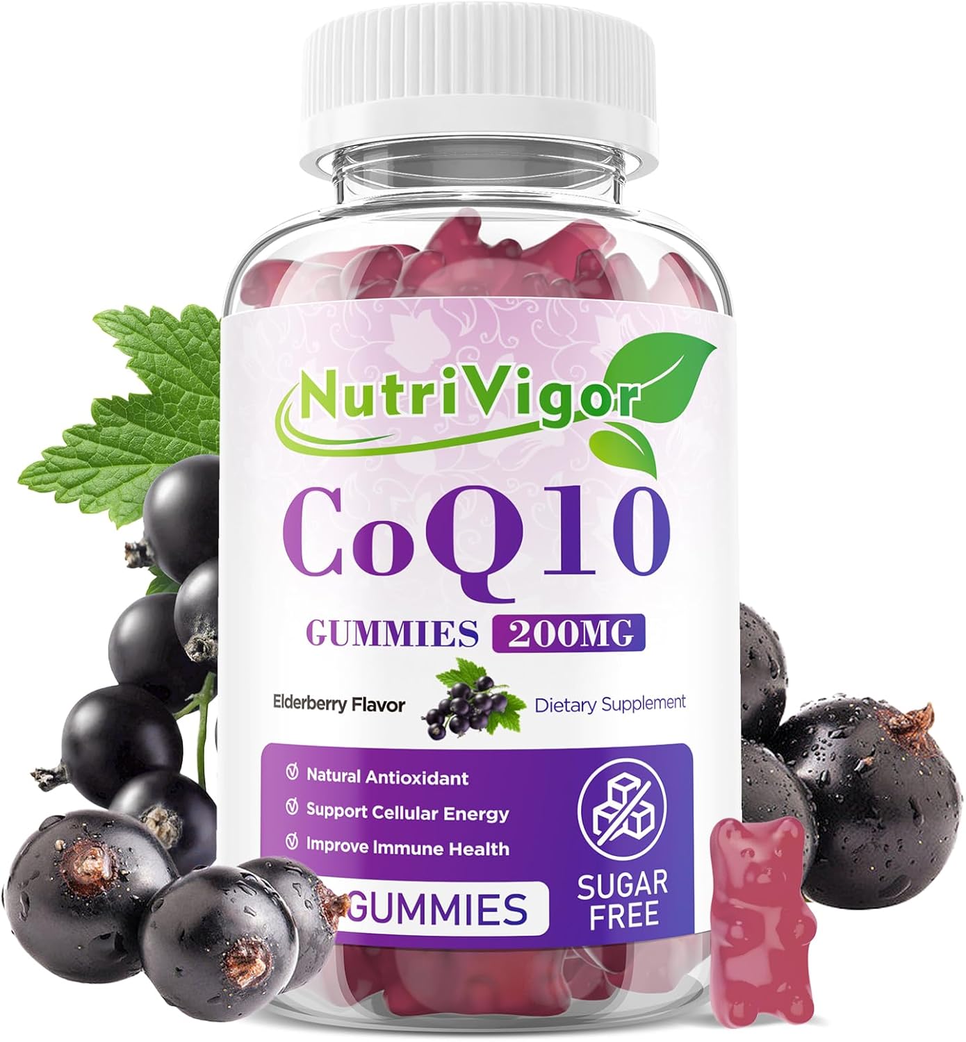 High Absorption NutriVigor CoQ10 Gummies - 200mg Coenzyme Q10 Supplement for Cellular Energy & Immune Health - Vegan & Gluten Free