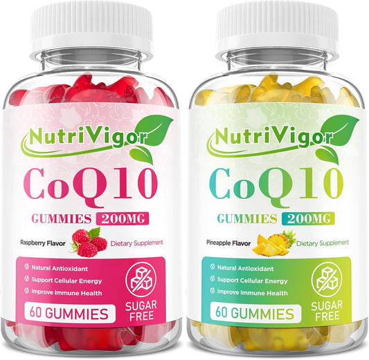 High Absorption NutriVigor CoQ10 Gummies, 200mg Coenzyme Q10 Supplement for Cellular Energy & Immune Health - Vegan & Gluten Free