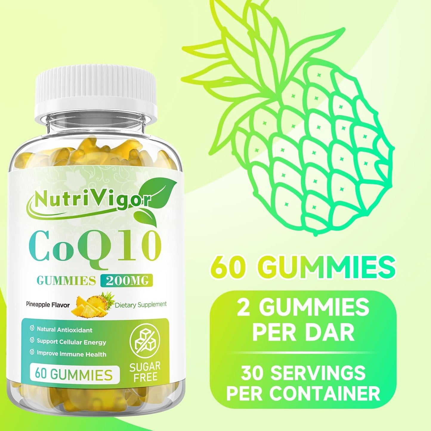 High Absorption NutriVigor CoQ10 Gummies, 200mg Coenzyme Q10 Supplement for Cellular Energy & Immune Health - Vegan & Gluten Free