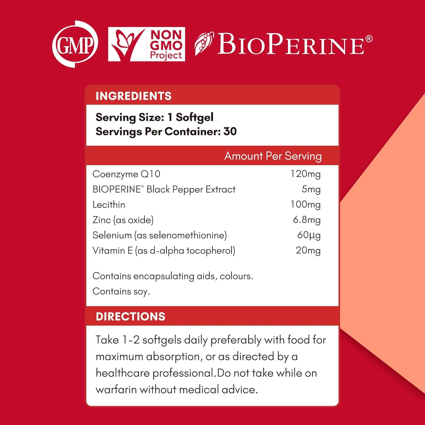 High Absorption NYO3 CoQ10 120mg with BioPerine and Vitamin E - Antioxidant Support for Heart Health - Gluten Free - 30 Days Supply