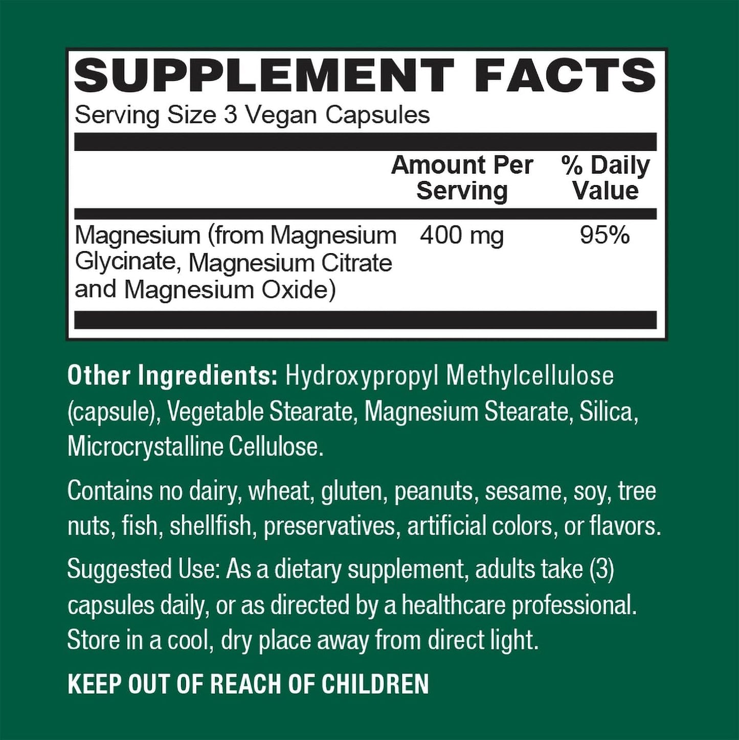 High Absorption PlantFusion Vegan Magnesium Glycinate Complex 400 mg - Supports Muscle Relaxation, Sleep, Cardio Health, Stress Relief, and Energy Production - Chelated for Maximum Bioavailability - Non GMO
