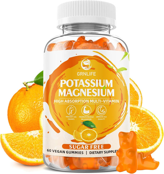High Absorption Potassium Citrate Gummies for Adults - 60 Count, Vegan Orange Flavors, Sugar-Free Supplement for Leg Cramps & Immune Health