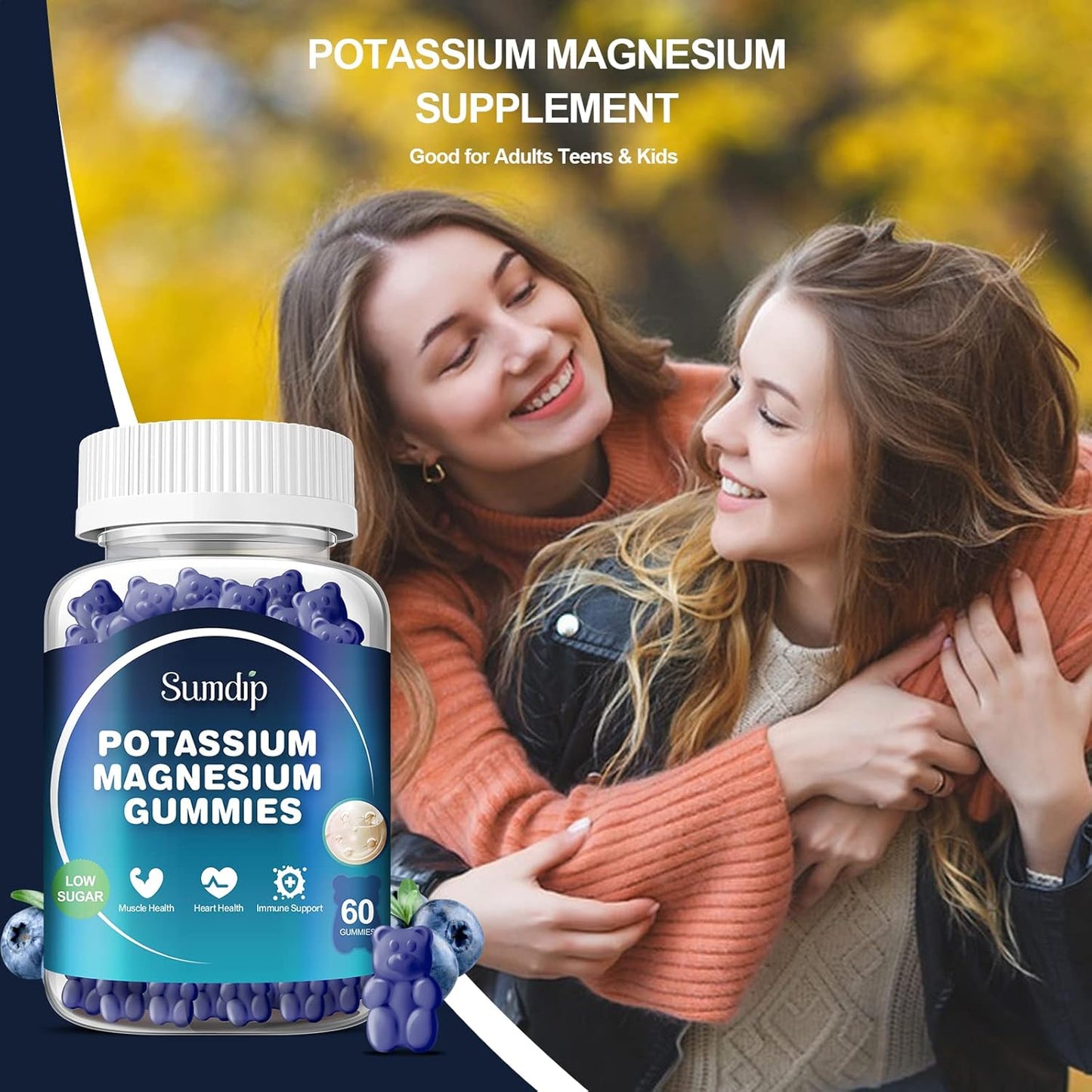 High Absorption Potassium Magnesium Gummies for Leg Cramp Support - 60 Gummies for Men and Women