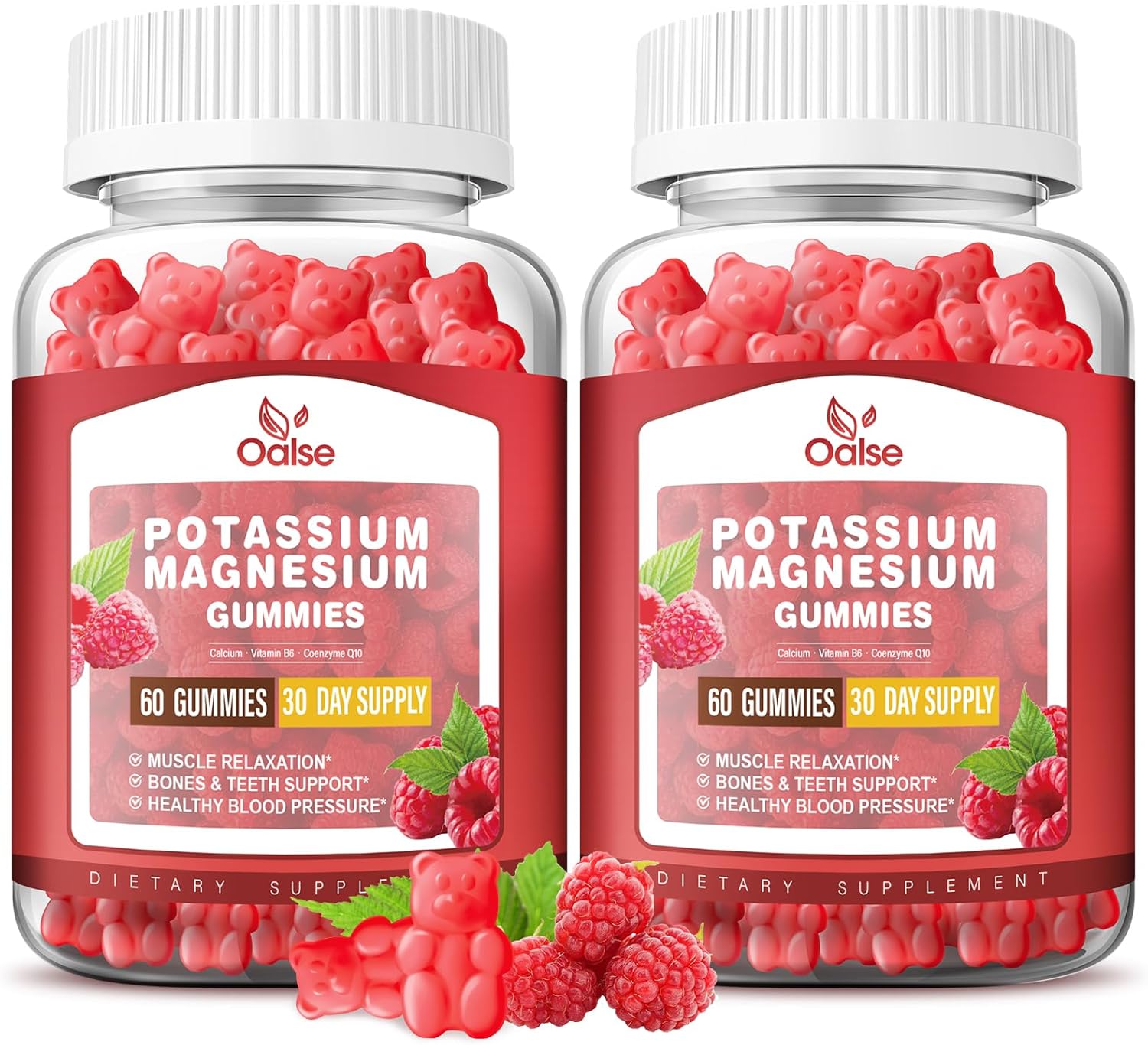 High Absorption Potassium Magnesium Gummies, Raspberry Flavor, 120 Count, Chewable Supplements for Adults and Kids