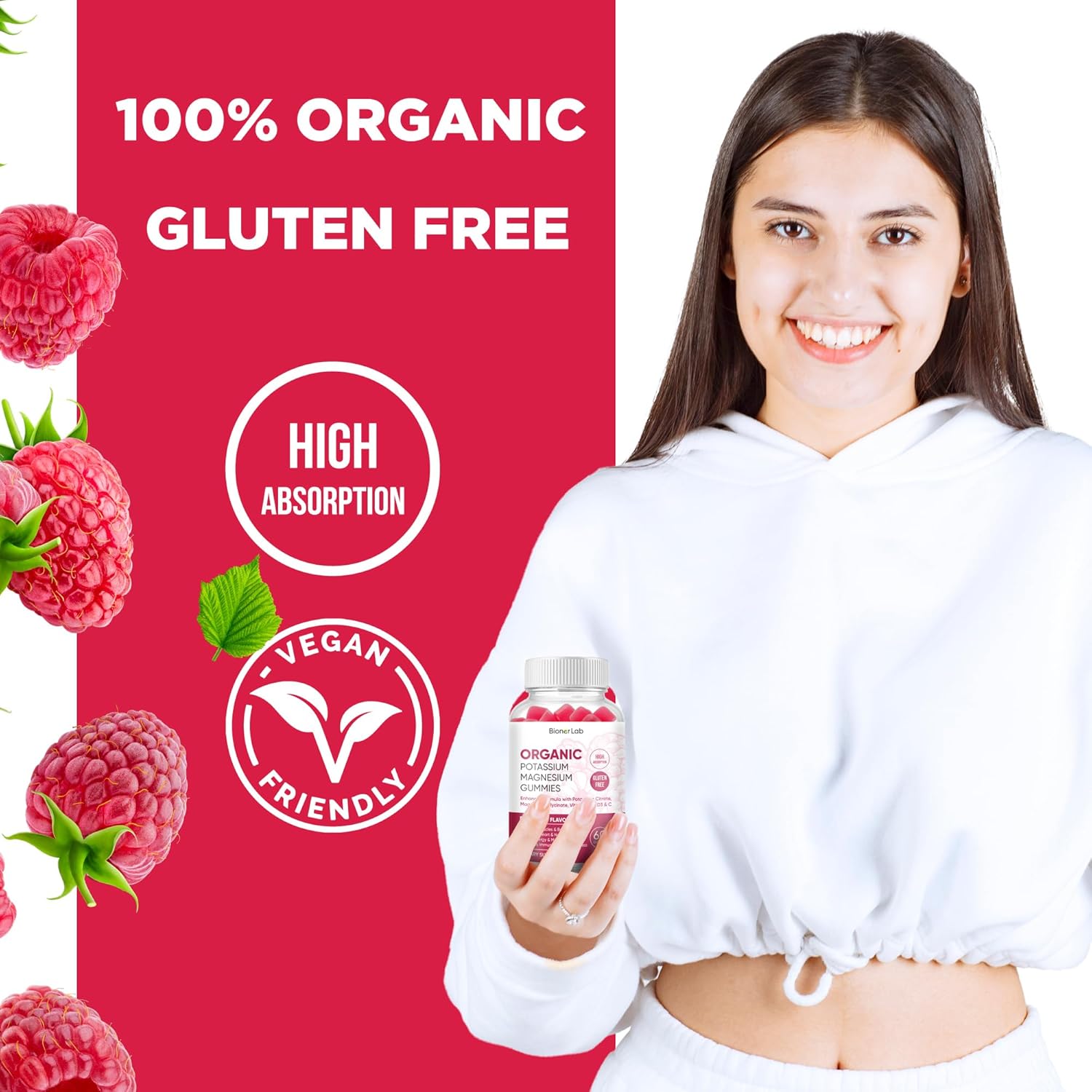 High Absorption Potassium Magnesium Gummies with Vitamin D3 B6 C - 99mg Potassium, 250mg Magnesium Glycinate - Chewable Supplements for Adults & Kids