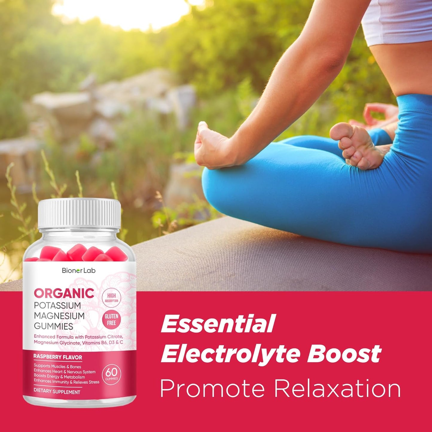 High Absorption Potassium Magnesium Gummies with Vitamin D3 B6 C - 99mg Potassium, 250mg Magnesium Glycinate - Chewable Supplements for Adults & Kids