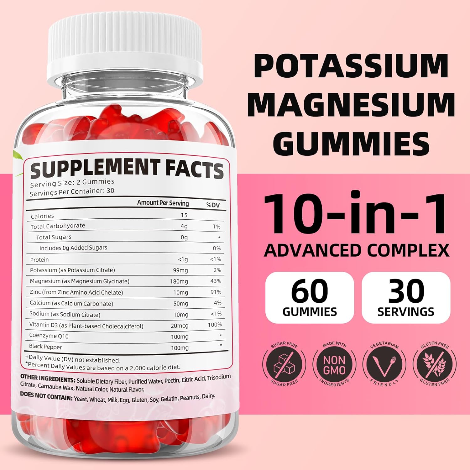High Absorption Potassium Magnesium Gummy Supplement for Immune & Muscle Health - 60 Count, Raspberry Flavors, Sugar-Free - Adults & Kids