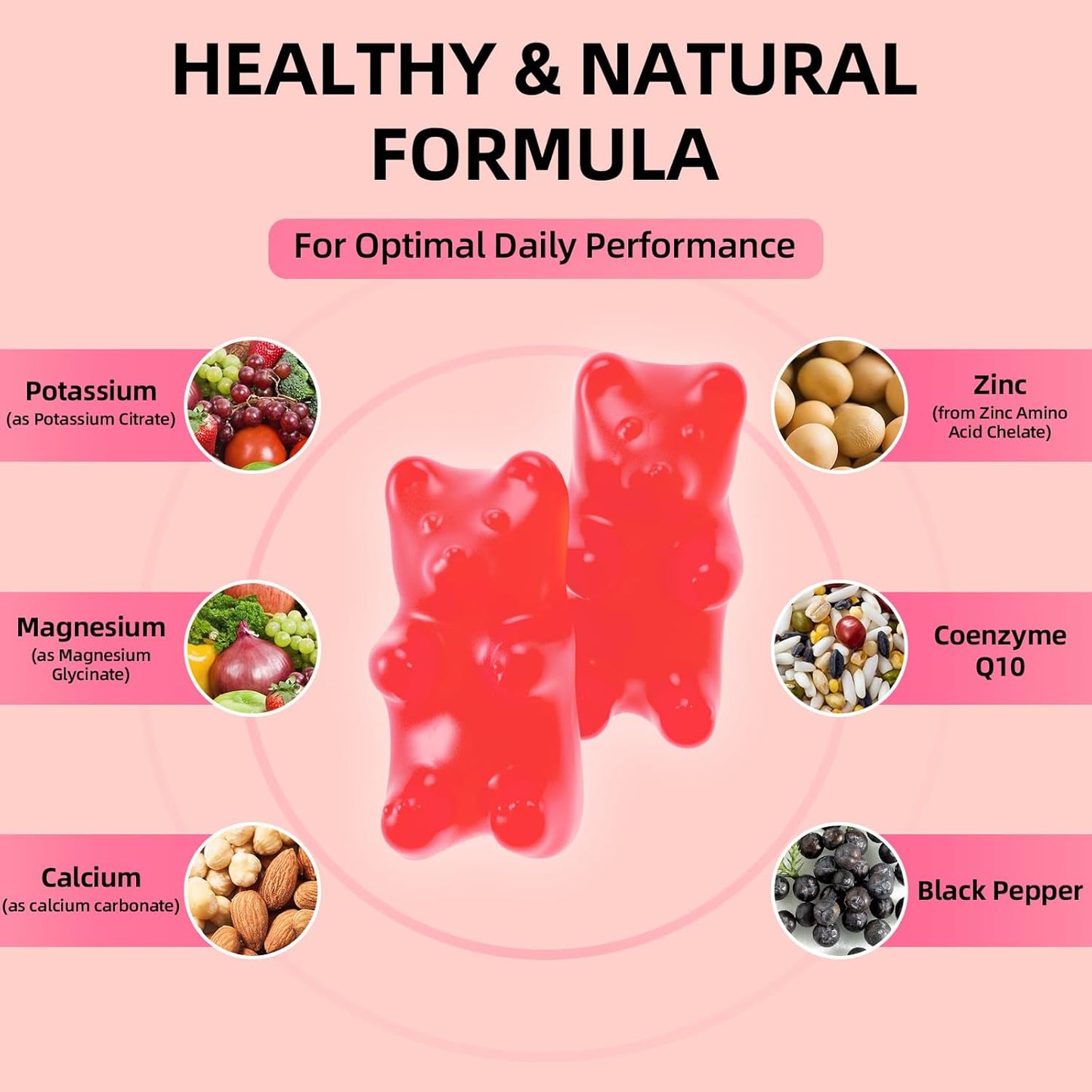 High Absorption Potassium Magnesium Gummy Supplement for Immune & Muscle Health - 60 Count, Raspberry Flavors, Sugar-Free - Adults & Kids