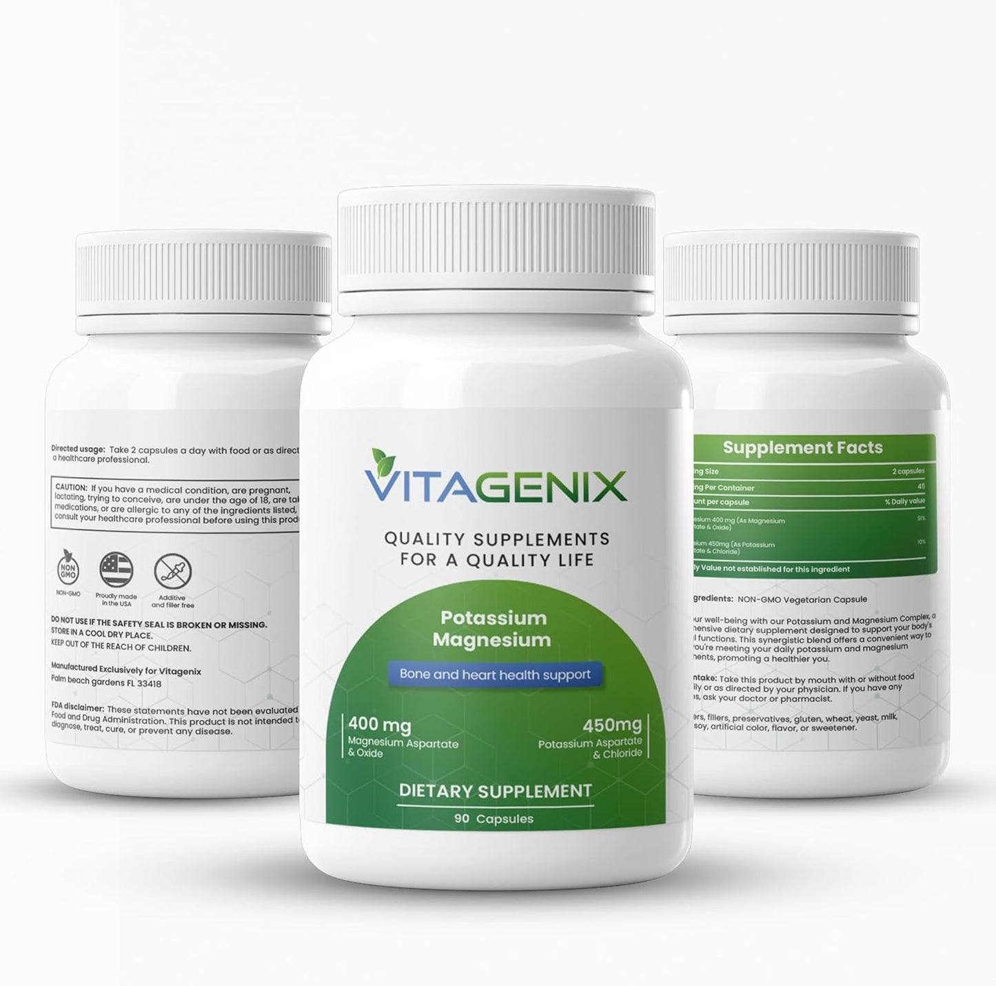 High Absorption Potassium Magnesium Supplement Capsules for Muscle, Bone, and Heart Health - VITAGENIX - Non GMO - 1 Pack