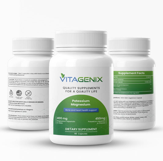 High Absorption Potassium Magnesium Supplement Capsules for Muscle, Bone, and Heart Health - VITAGENIX - Non GMO - 1 Pack