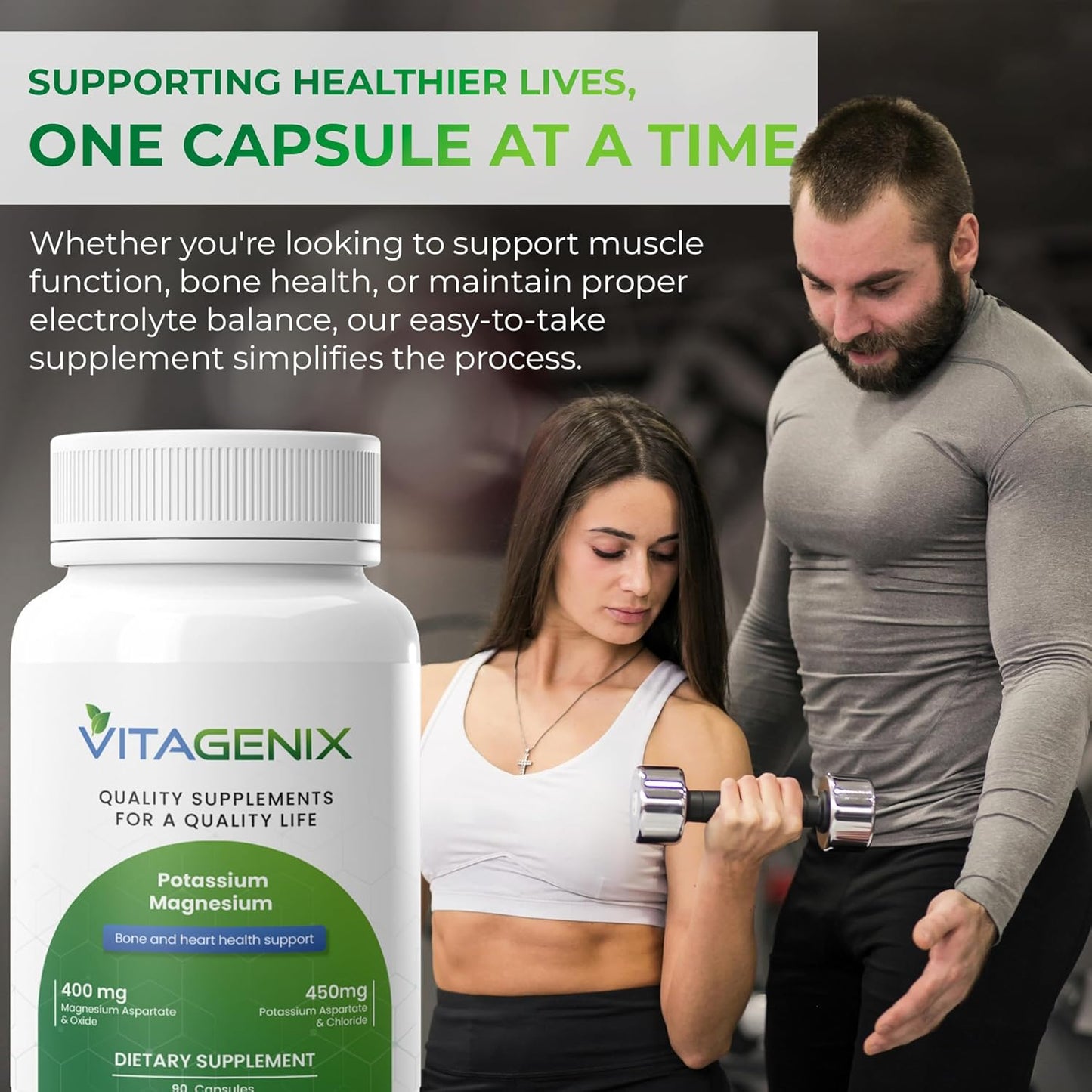 High Absorption Potassium Magnesium Supplement Capsules for Muscle, Bone, and Heart Health - VITAGENIX - Non GMO - 1 Pack
