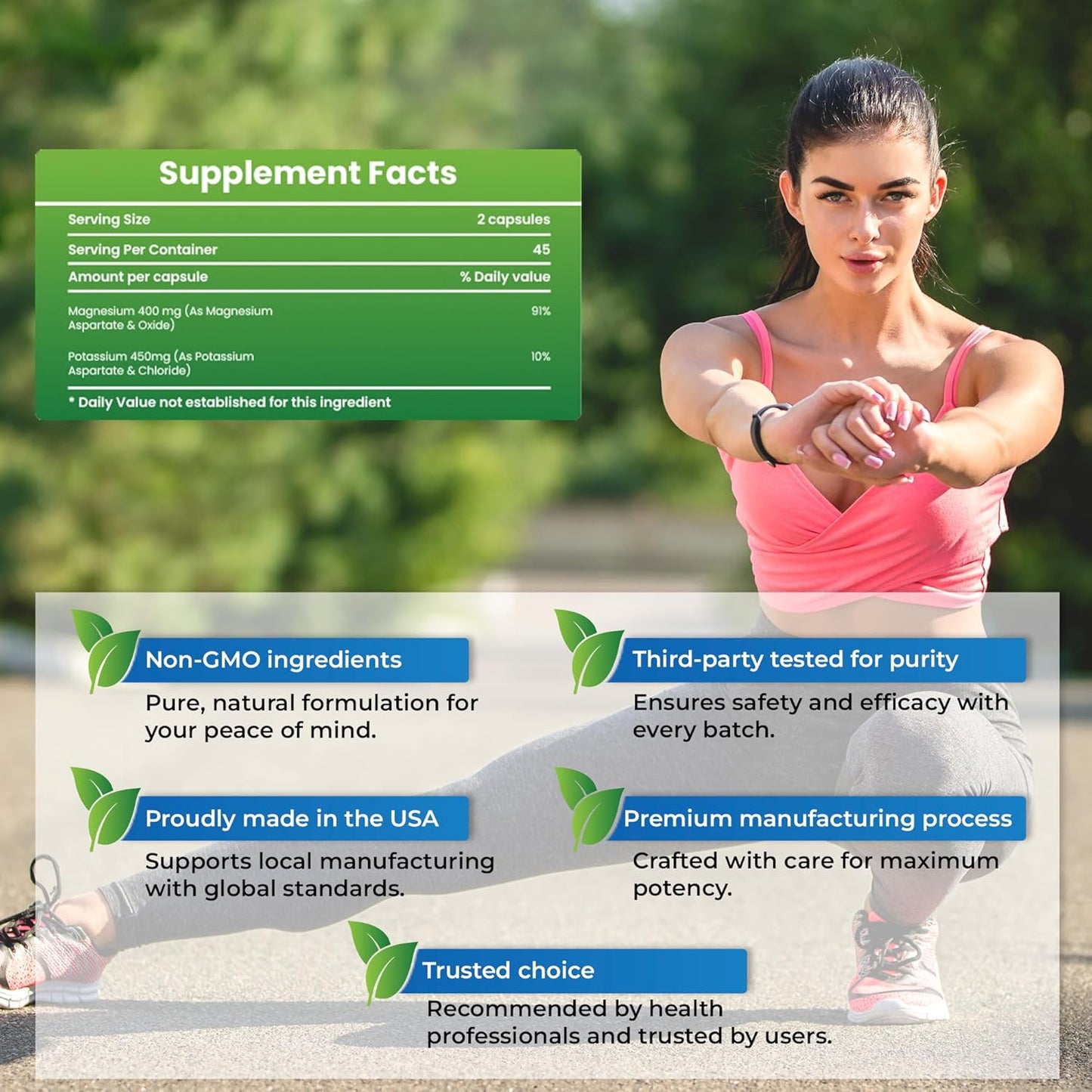 High Absorption Potassium Magnesium Supplement Capsules for Muscle, Bone, and Heart Health - VITAGENIX - Non GMO - 1 Pack