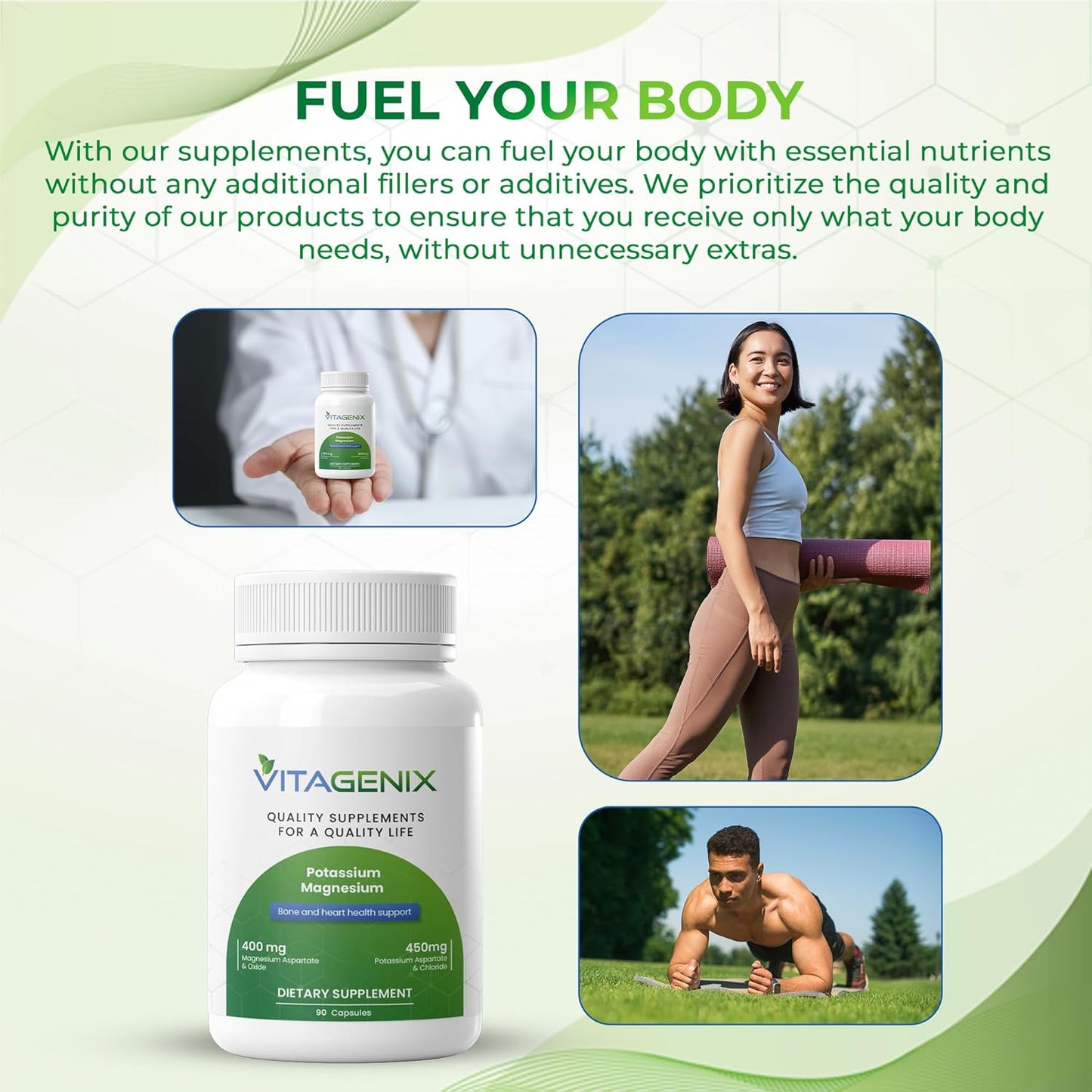 High Absorption Potassium Magnesium Supplement Capsules for Muscle, Bone, and Heart Health - VITAGENIX - Non GMO - 1 Pack