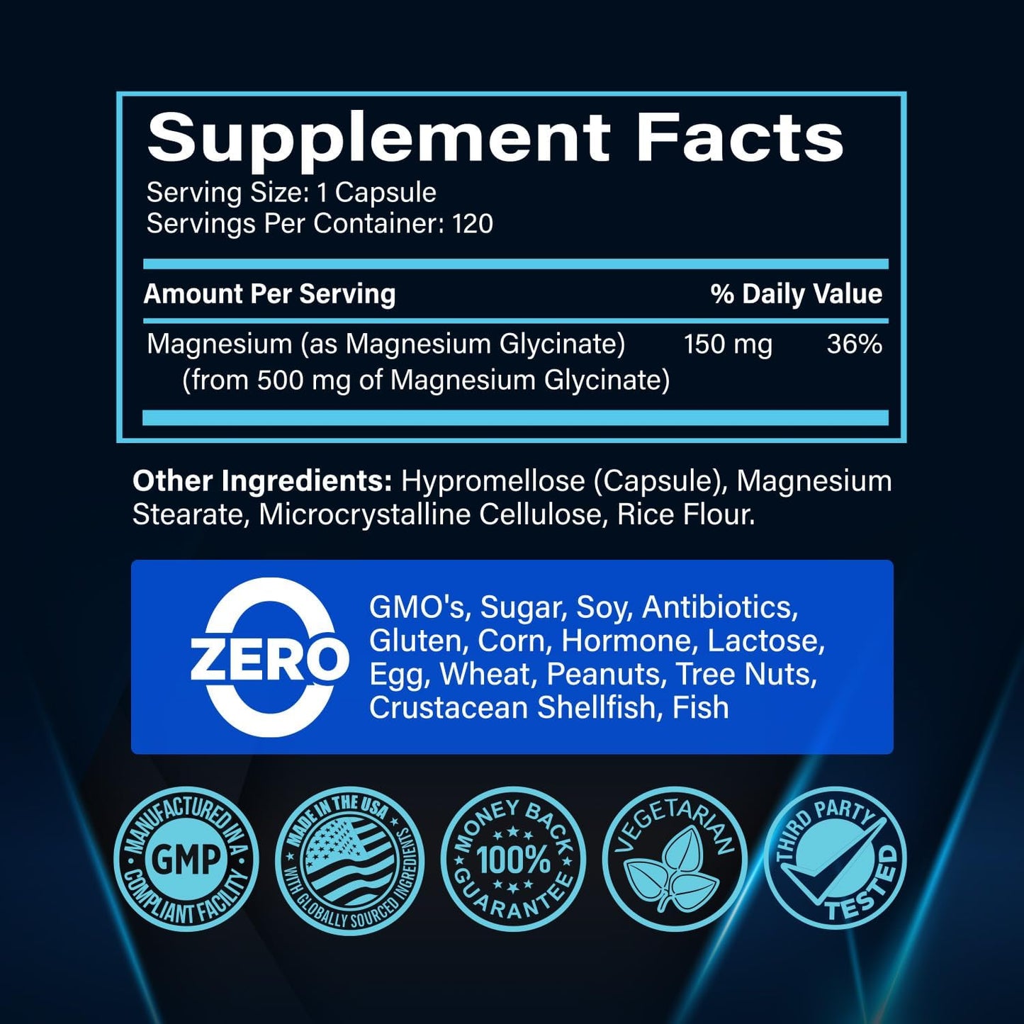 High Absorption Premium Magnesium Glycinate Capsules - 500mg Buffered Chelated Formula for Digestion, Bone, Sleep & Muscle Health - 120 Capsules - Made in USA