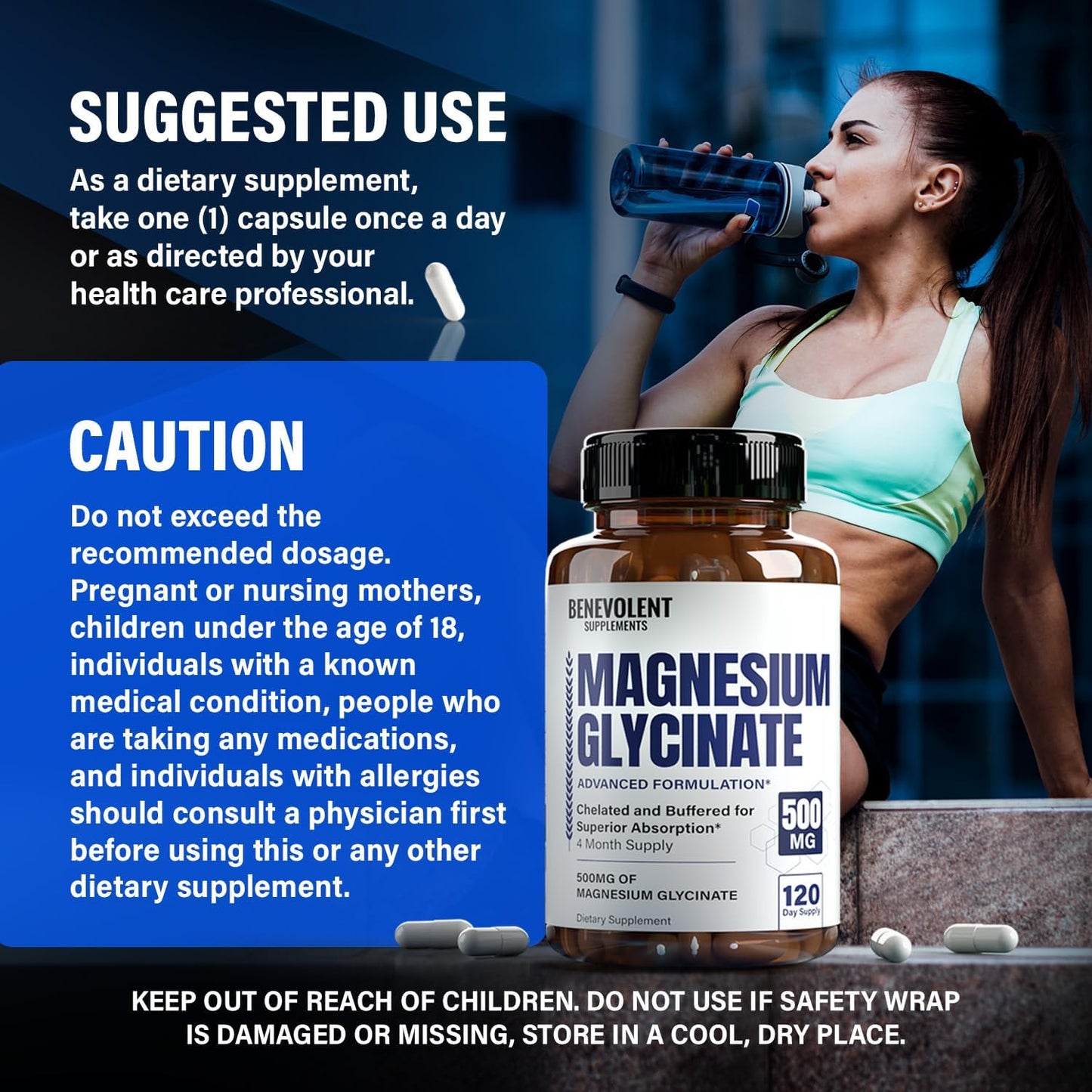 High Absorption Premium Magnesium Glycinate Capsules - 500mg Buffered Chelated Formula for Digestion, Bone, Sleep & Muscle Health - 120 Capsules - Made in USA