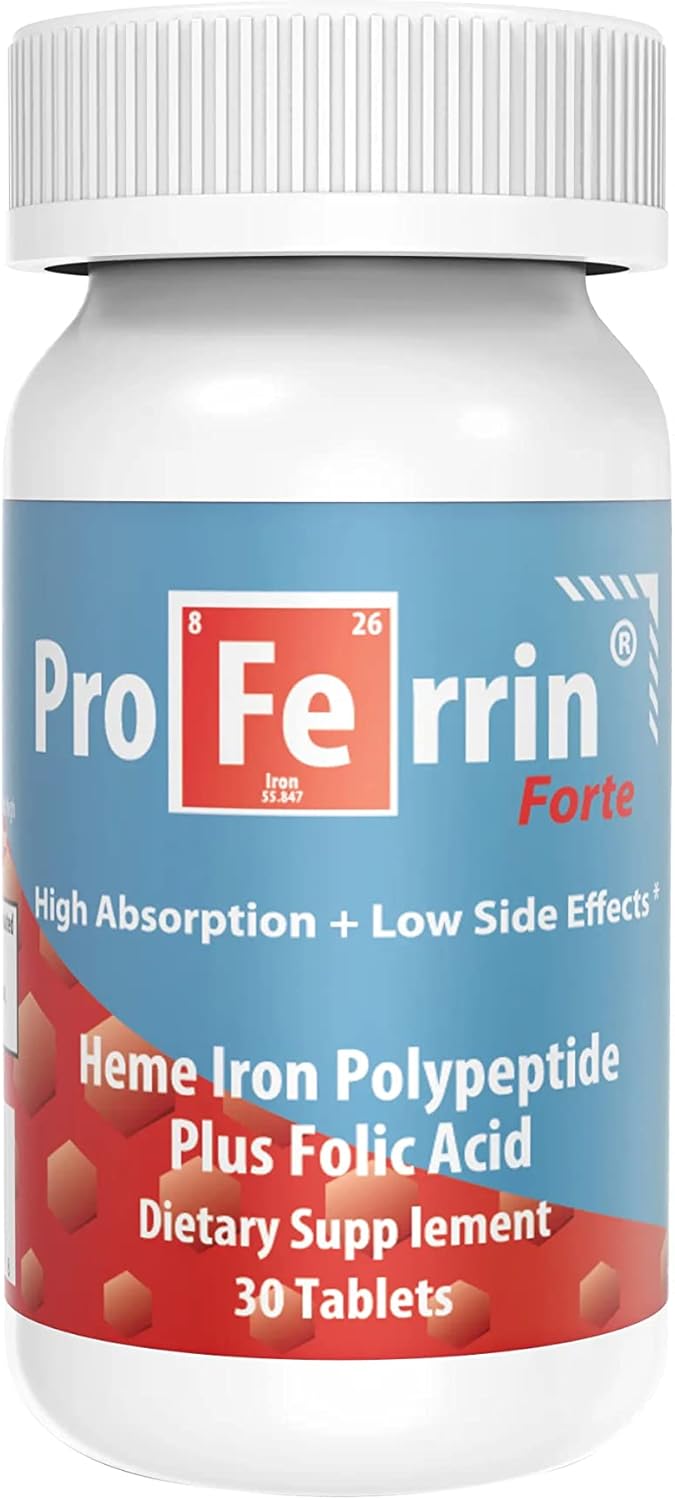 High Absorption Proferrin Forte Heme Iron Polypeptide Tablets - 30 Count with Folic Acid for Red Blood Cell Production - BoostGo Australia