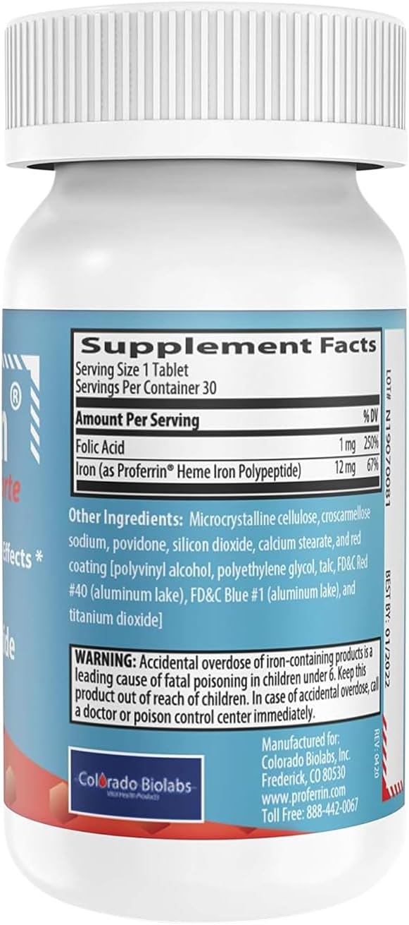 High Absorption Proferrin Forte Heme Iron Polypeptide Tablets - 30 Count with Folic Acid for Red Blood Cell Production - BoostGo Australia
