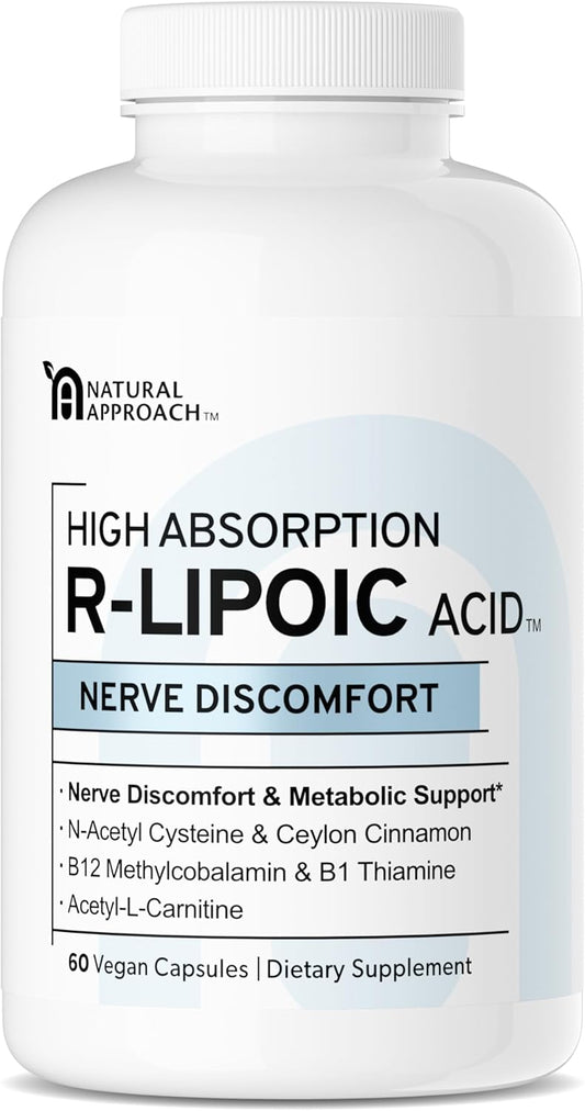 High Absorption R-Lipoic Acid Capsules for Nerve Health & Healthy Aging - Vegan 60ct - Supports Cardiovascular Health & Wellbeing