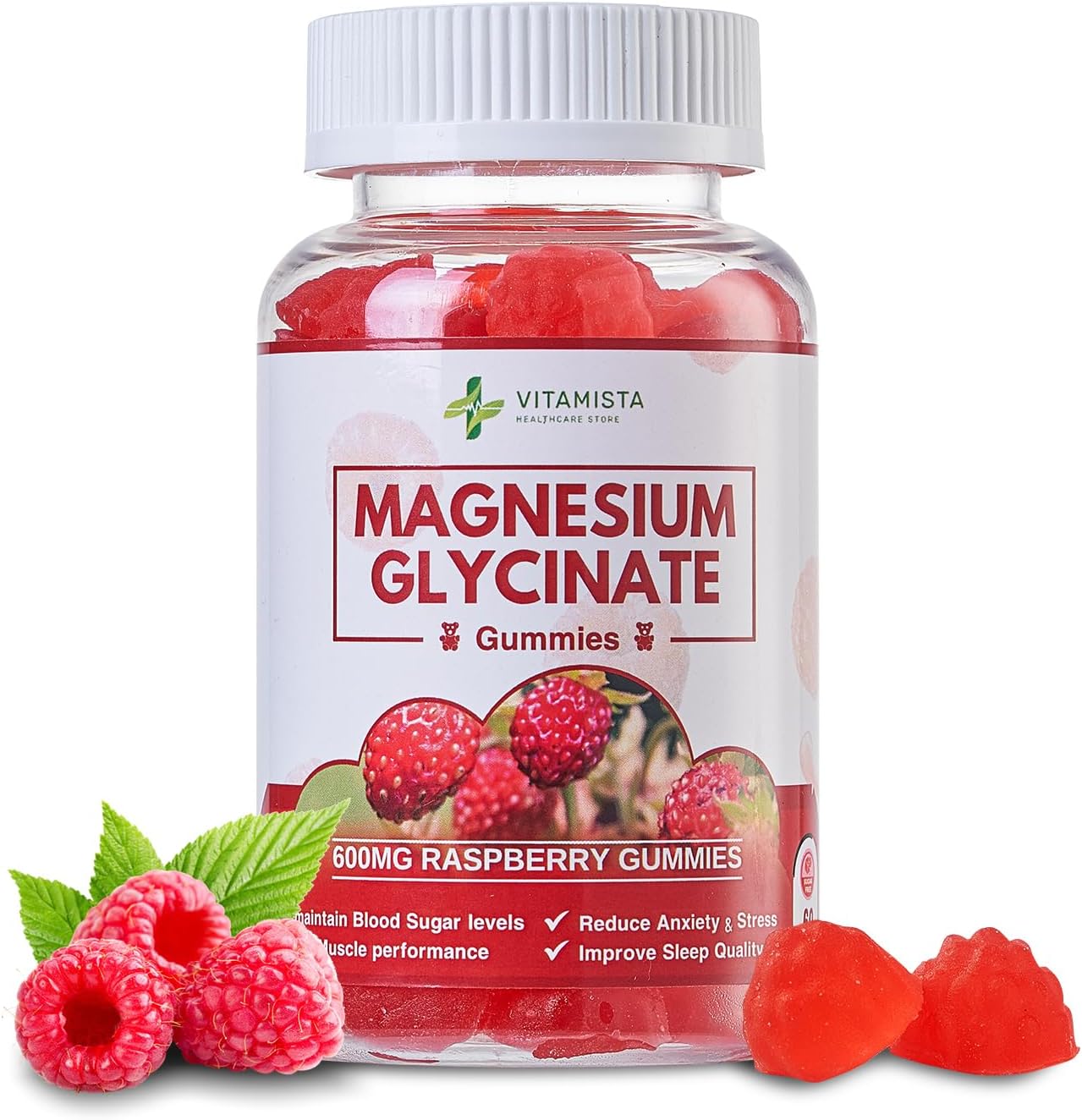High Absorption Raspberry Flavored Magnesium Glycinate Gummies - 600mg for Stress Relief, Sleep, Muscle Recovery - Non-GMO Supplement for Adults - 60 Count - BoostGo Australia