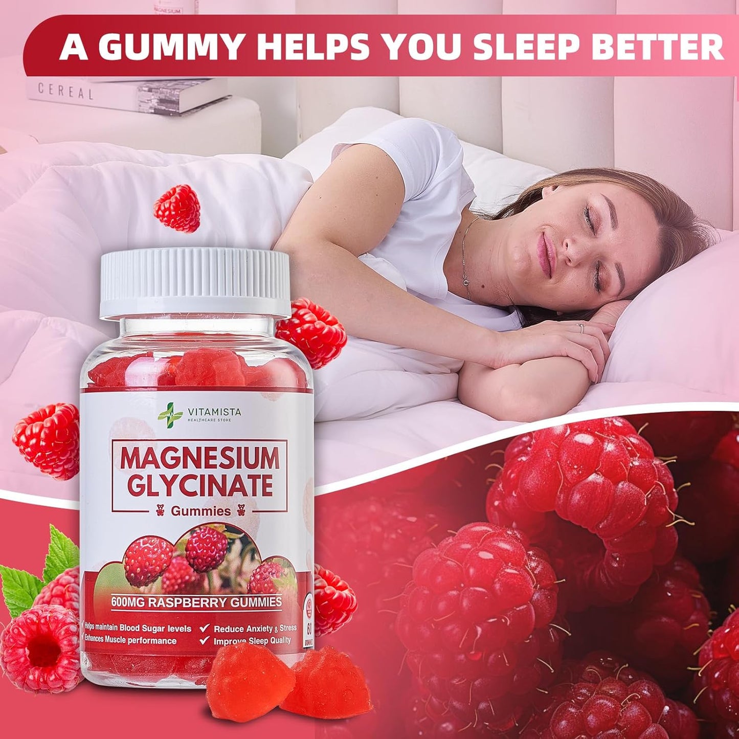High Absorption Raspberry Flavored Magnesium Glycinate Gummies - 600mg for Stress Relief, Sleep, Muscle Recovery - Non-GMO Supplement for Adults - 60 Count - BoostGo Australia