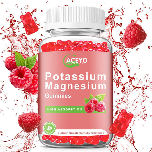 High Absorption Raspberry Potassium Magnesium Gummies for Adults & Kids - Vegan Non-GMO Supplement for Muscle & Immune Health