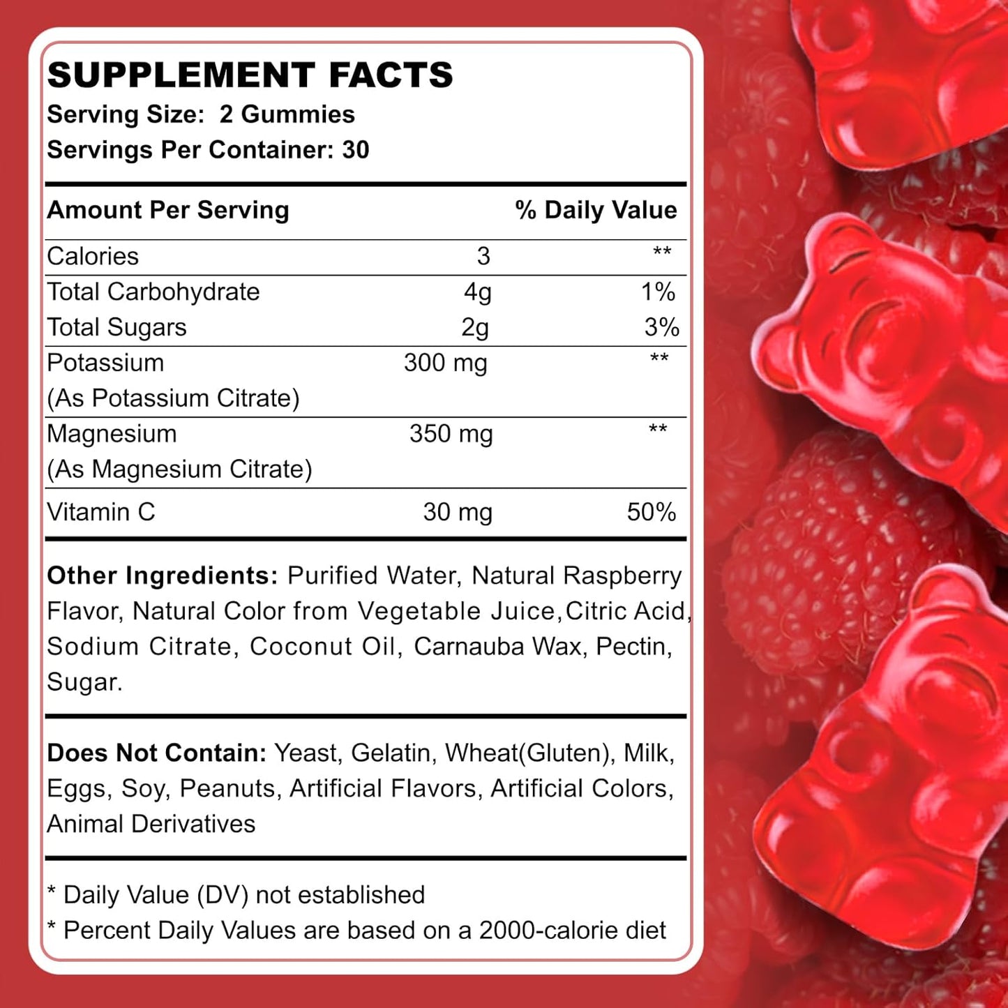 High Absorption Raspberry Potassium Magnesium Gummies for Adults & Kids - Vegan Non-GMO Supplement for Muscle & Immune Health