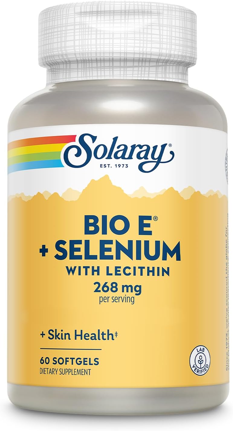 High Absorption Solaray Bio Vitamin E with Selenium 400IU for Healthy Heart, Antioxidant Activity, and Skin Support - 120 Softgels