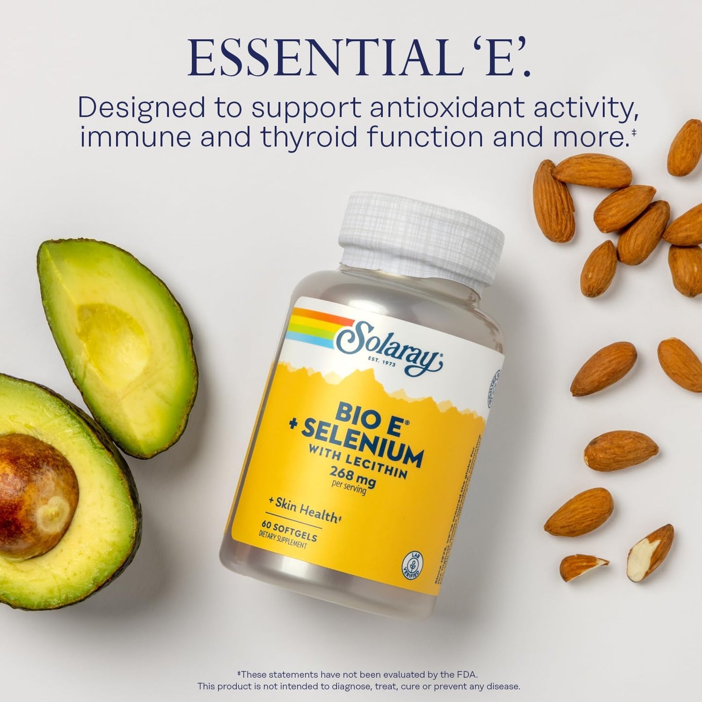 High Absorption Solaray Bio Vitamin E with Selenium 400IU for Healthy Heart, Antioxidant Activity, and Skin Support - 120 Softgels