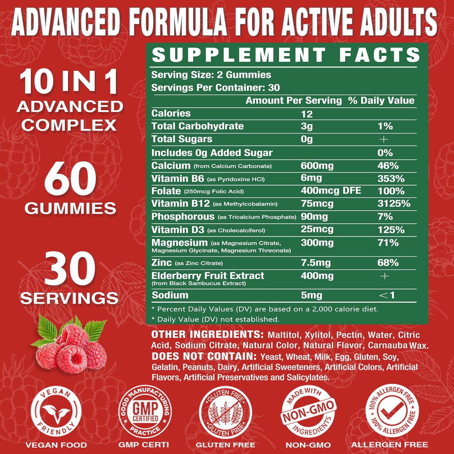High Absorption Sugar-Free Calcium Magnesium Zinc Gummies with Vitamin D3 - Vegan Raspberry Supplement for Bone and Muscle Strength - 2 Pack