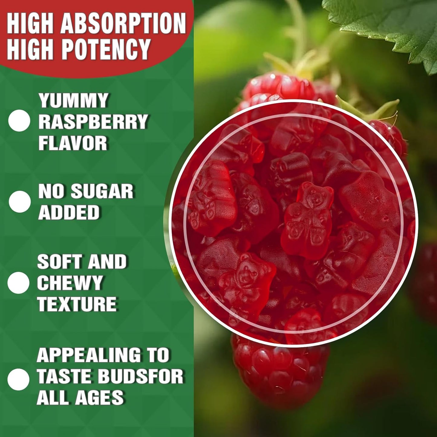 High Absorption Sugar-Free Calcium Magnesium Zinc Gummies with Vitamin D3 - Vegan Raspberry Supplement for Bone and Muscle Strength - 2 Pack