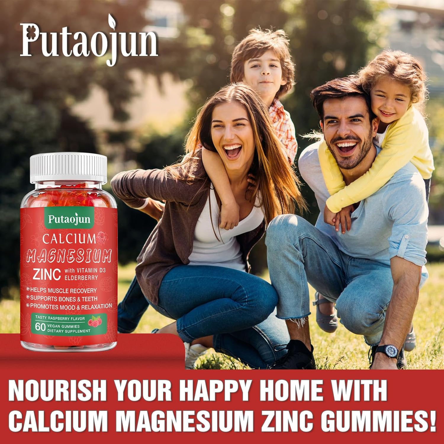 High Absorption Sugar-Free Calcium Magnesium Zinc Gummies with Vitamin D3 - Vegan Raspberry Supplement for Bone and Muscle Strength - 2 Pack