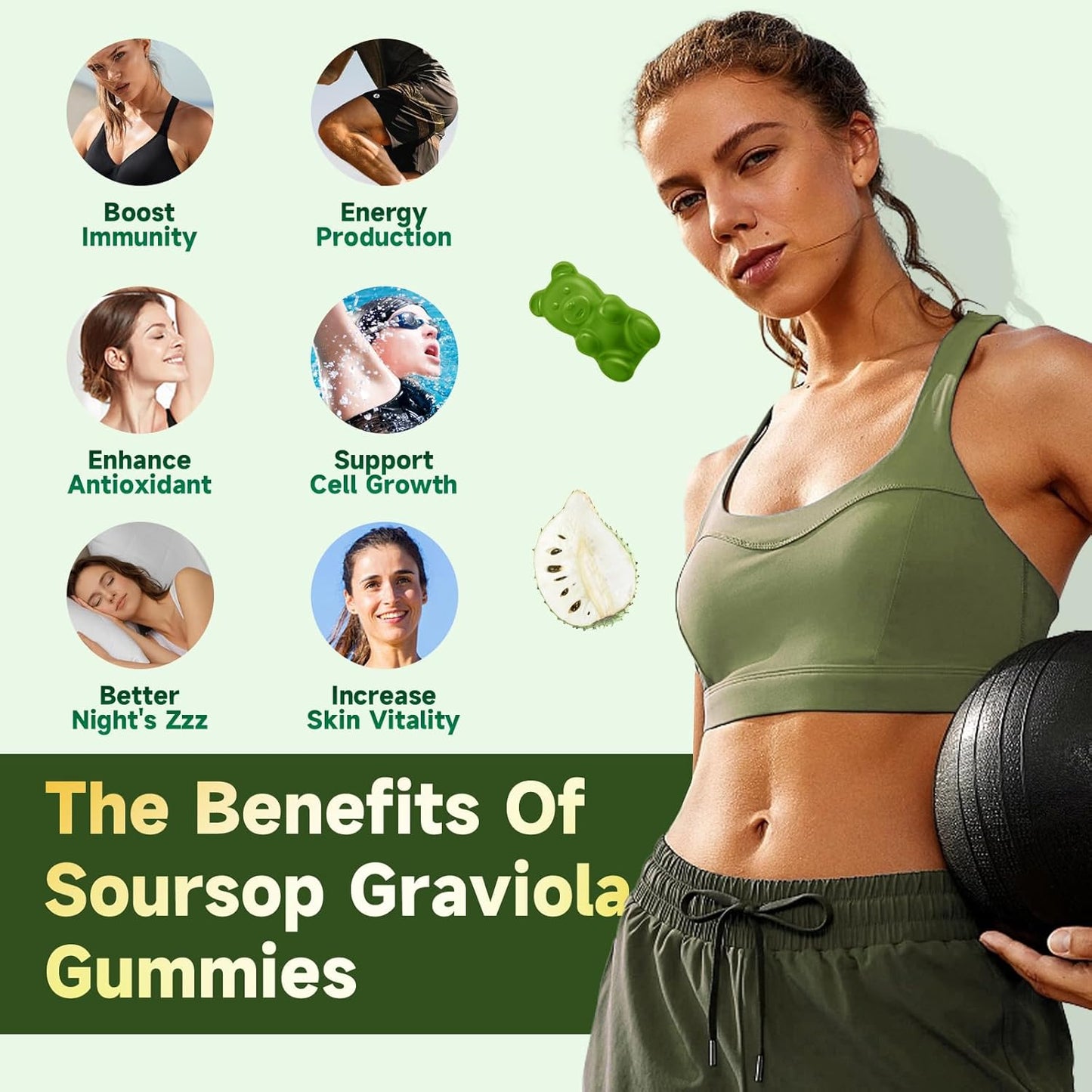 High-Absorption Sugar-Free Soursop Gummies with Vitamin C & Zinc - 2000mg Soursop Extract for Cell Support, Immunity & Antioxidant - Vegan Berry Flavor - 120 Count