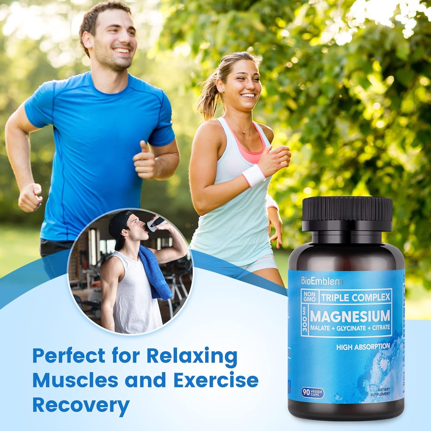 High Absorption Triple Magnesium Complex 300mg | Magnesium Glycinate, Malate Supplement for Nerves, Energy & Muscle Health | Vegan, Non-GMO 270 Capsules