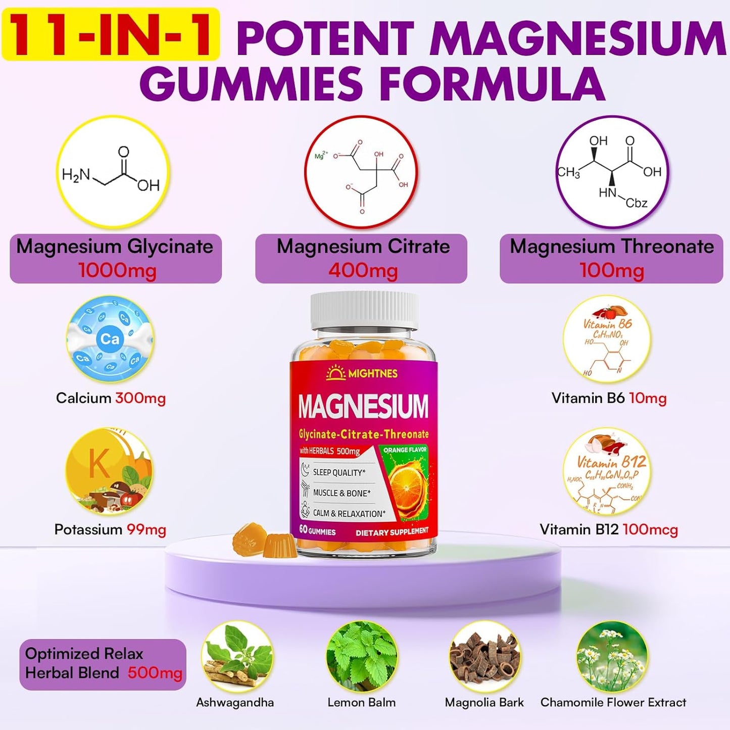 High Absorption Triple Magnesium Complex Gummies with Ashwagandha for Adults - 1500mg - 660 Gummies