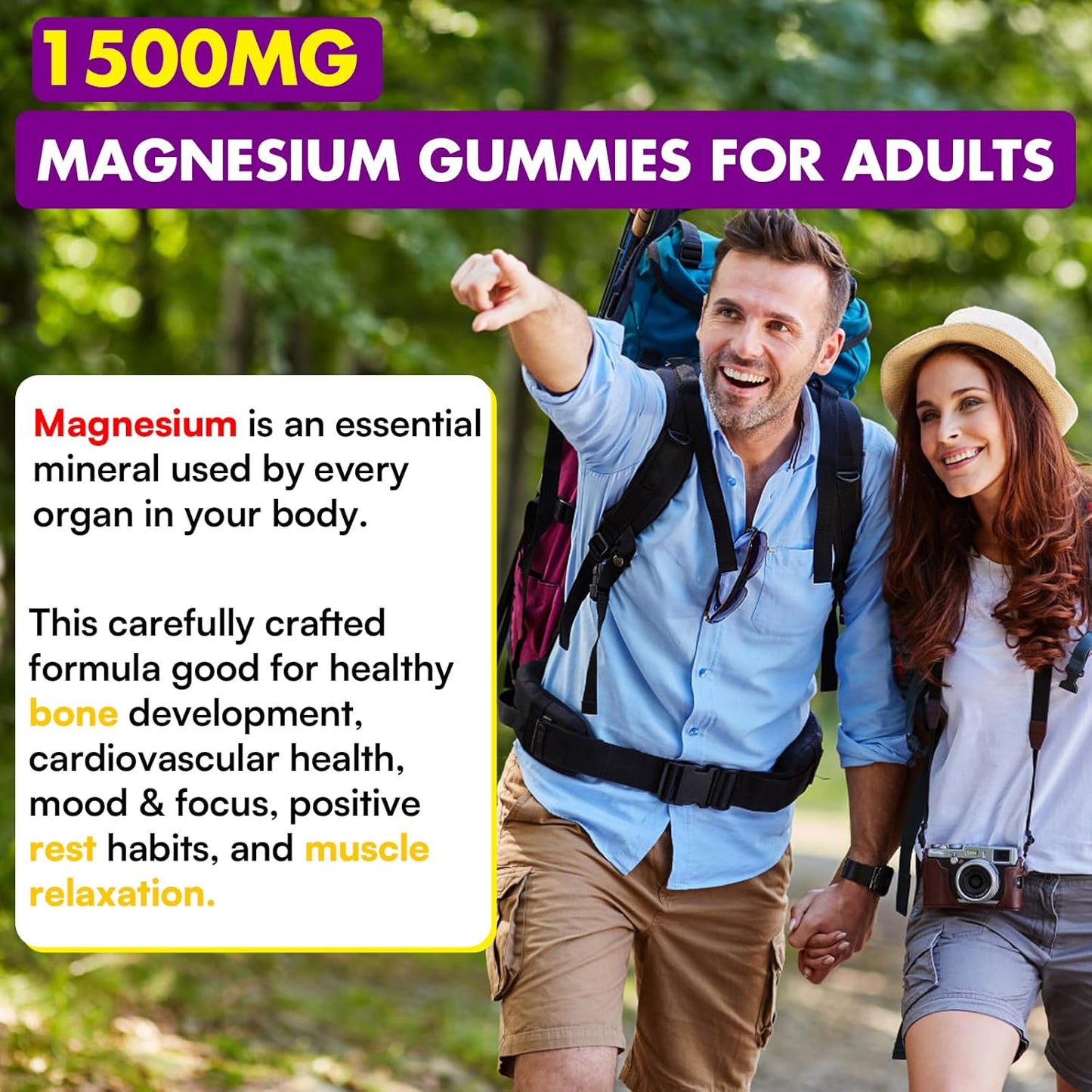 High Absorption Triple Magnesium Complex Gummies with Ashwagandha for Adults - 1500mg - 660 Gummies