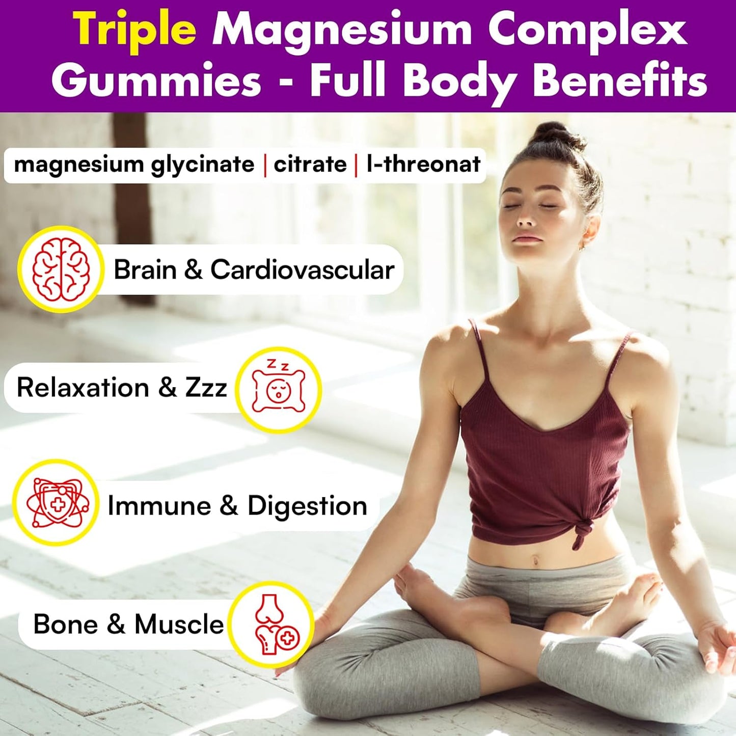 High Absorption Triple Magnesium Complex Gummies with Ashwagandha for Adults - 1500mg - 660 Gummies