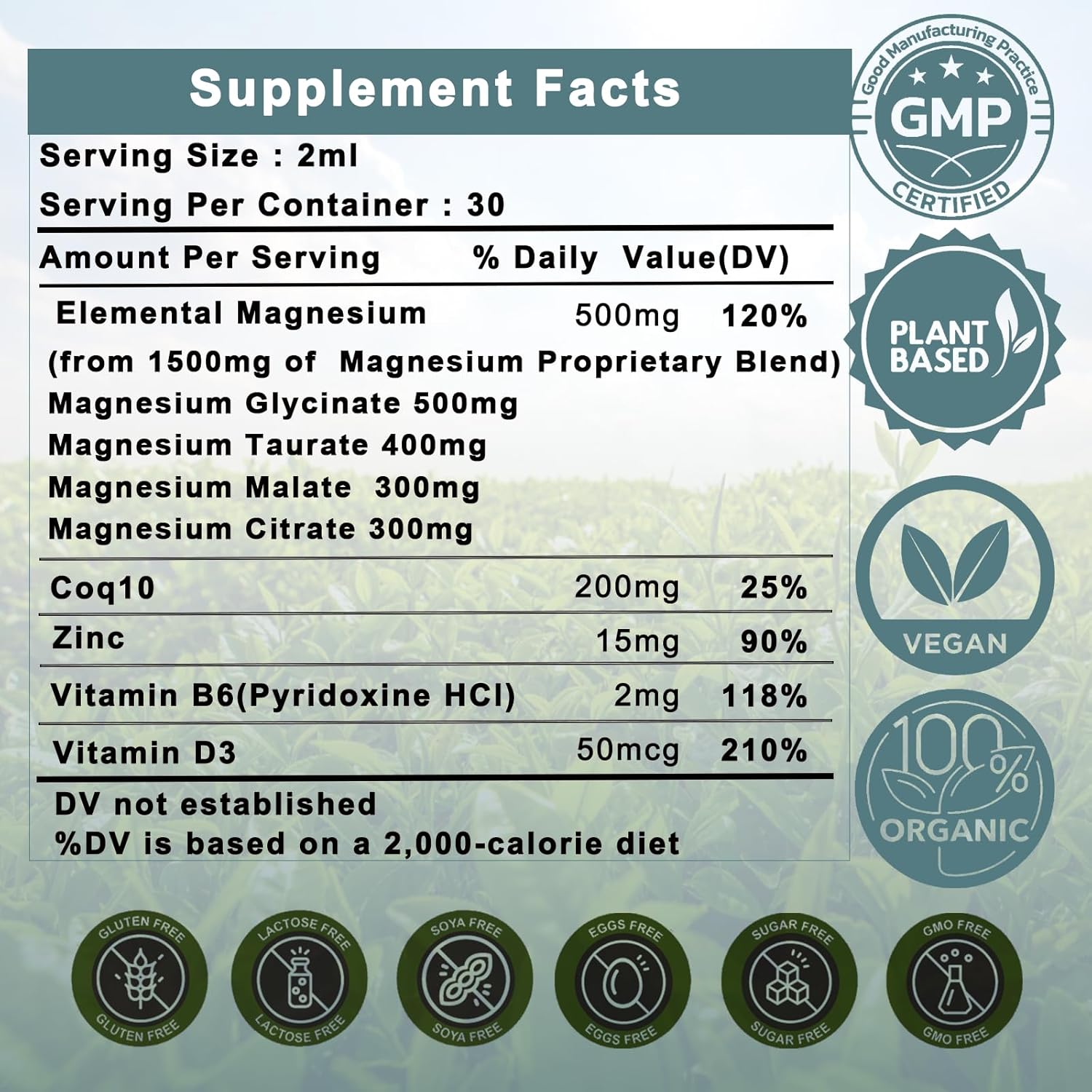 High Absorption Triple Magnesium Complex Liquid Drops with CoQ10, Zinc, and Vitamin D3 for Muscle, Nerve, and Energy Support - 1500mg Magnesium Glycinate, Taurate, and Malate Formula