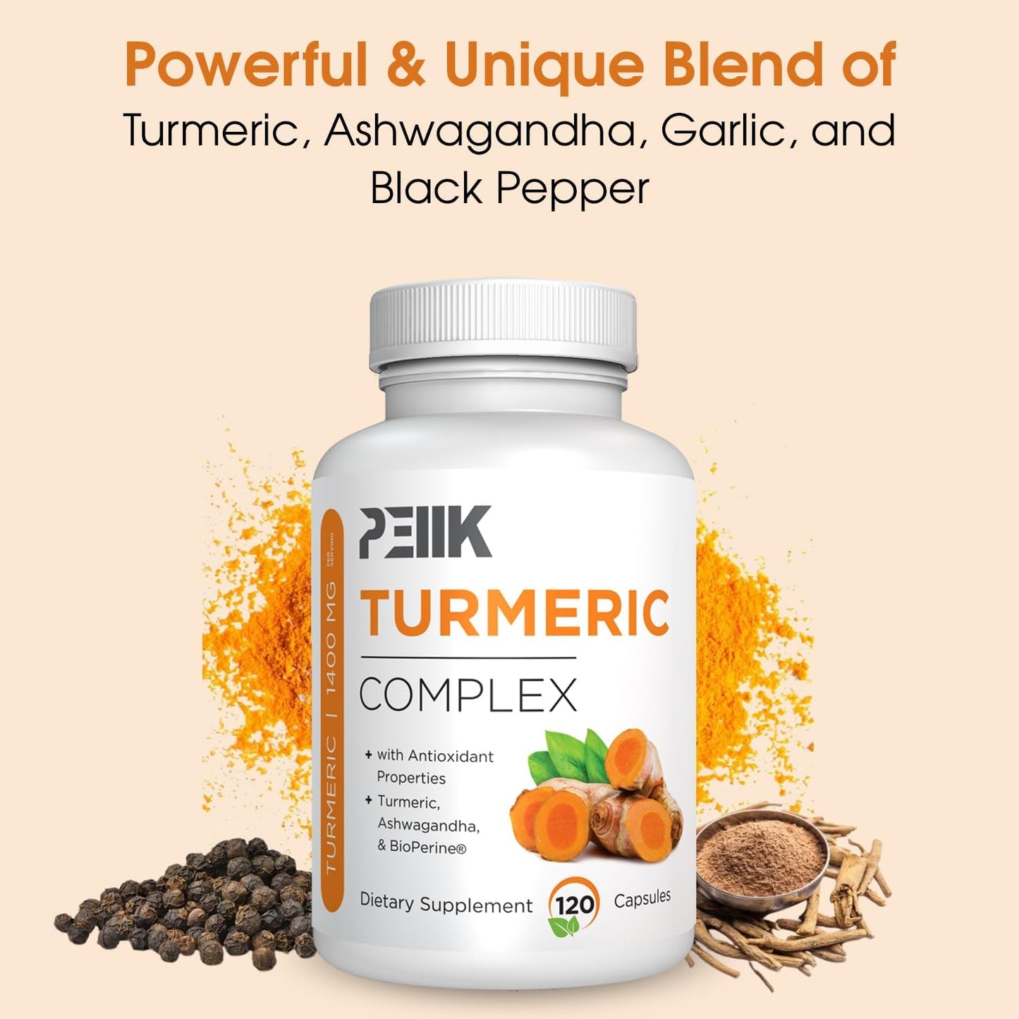 High Absorption Turmeric Curcumin Capsules with BioPerine & Ashwagandha - 95% Curcuminoids - Joint Support - 120 Caps