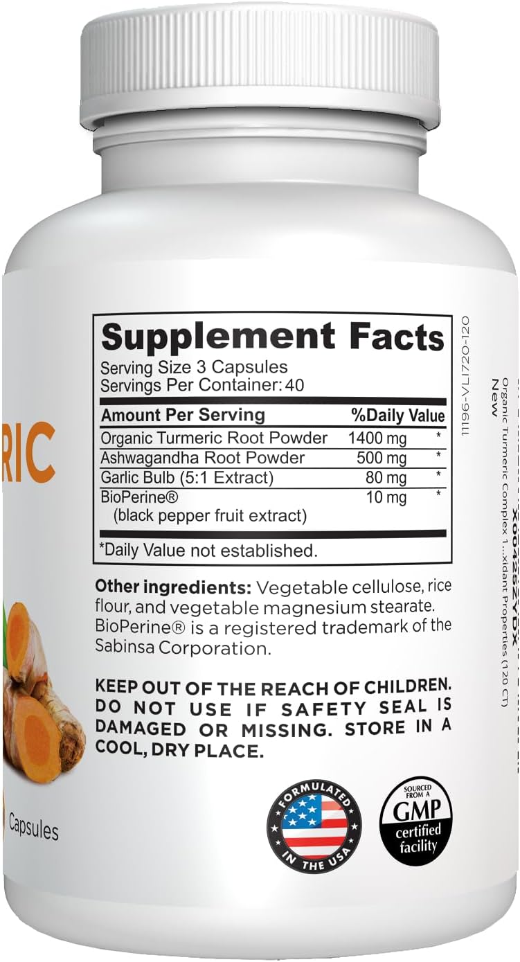 High Absorption Turmeric Curcumin Capsules with BioPerine & Ashwagandha - 95% Curcuminoids - Joint Support - 120 Caps