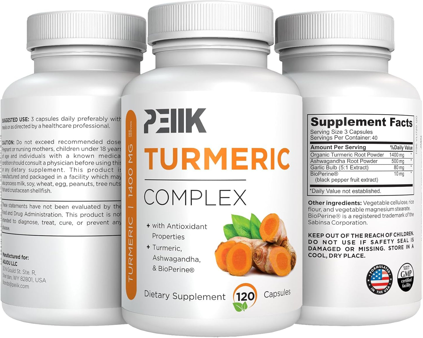 High Absorption Turmeric Curcumin Capsules with BioPerine & Ashwagandha - 95% Curcuminoids - Joint Support - 120 Caps