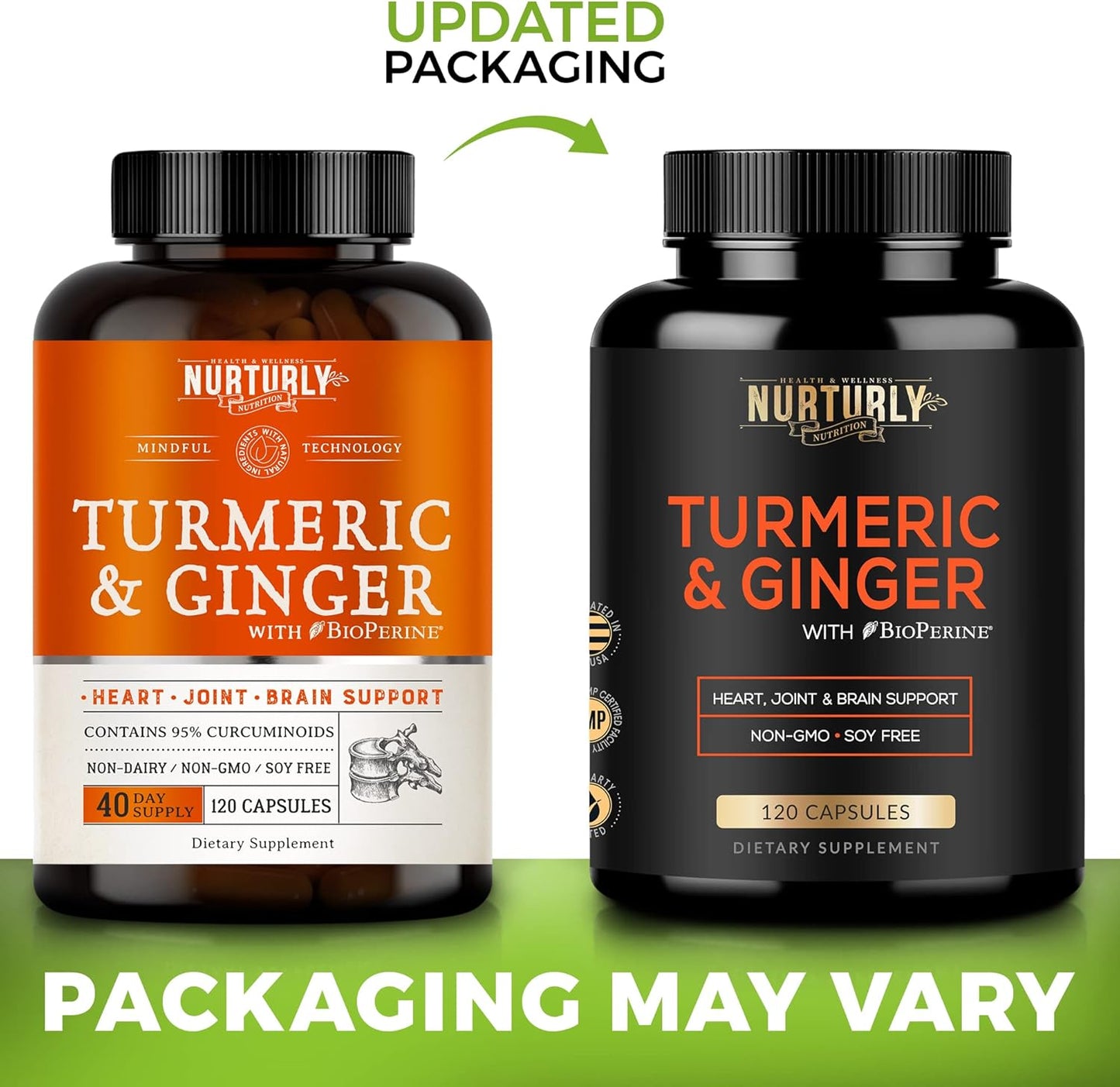 High Absorption Turmeric Curcumin Supplement with BioPerine, Ginger & Black Pepper - 95% Curcuminoids - 120 Capsules - Heart Health Support - Non-GMO, Gluten Free