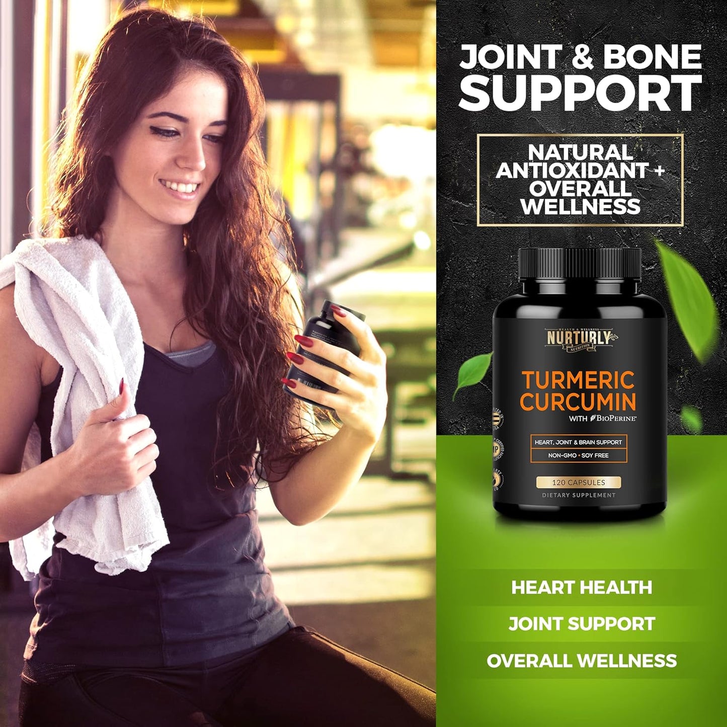 High Absorption Turmeric Curcumin with BioPerine Black Pepper - 95% Curcuminoids - 1300mg - 120 Capsules - Non-GMO, Gluten Free - Heart Health Support