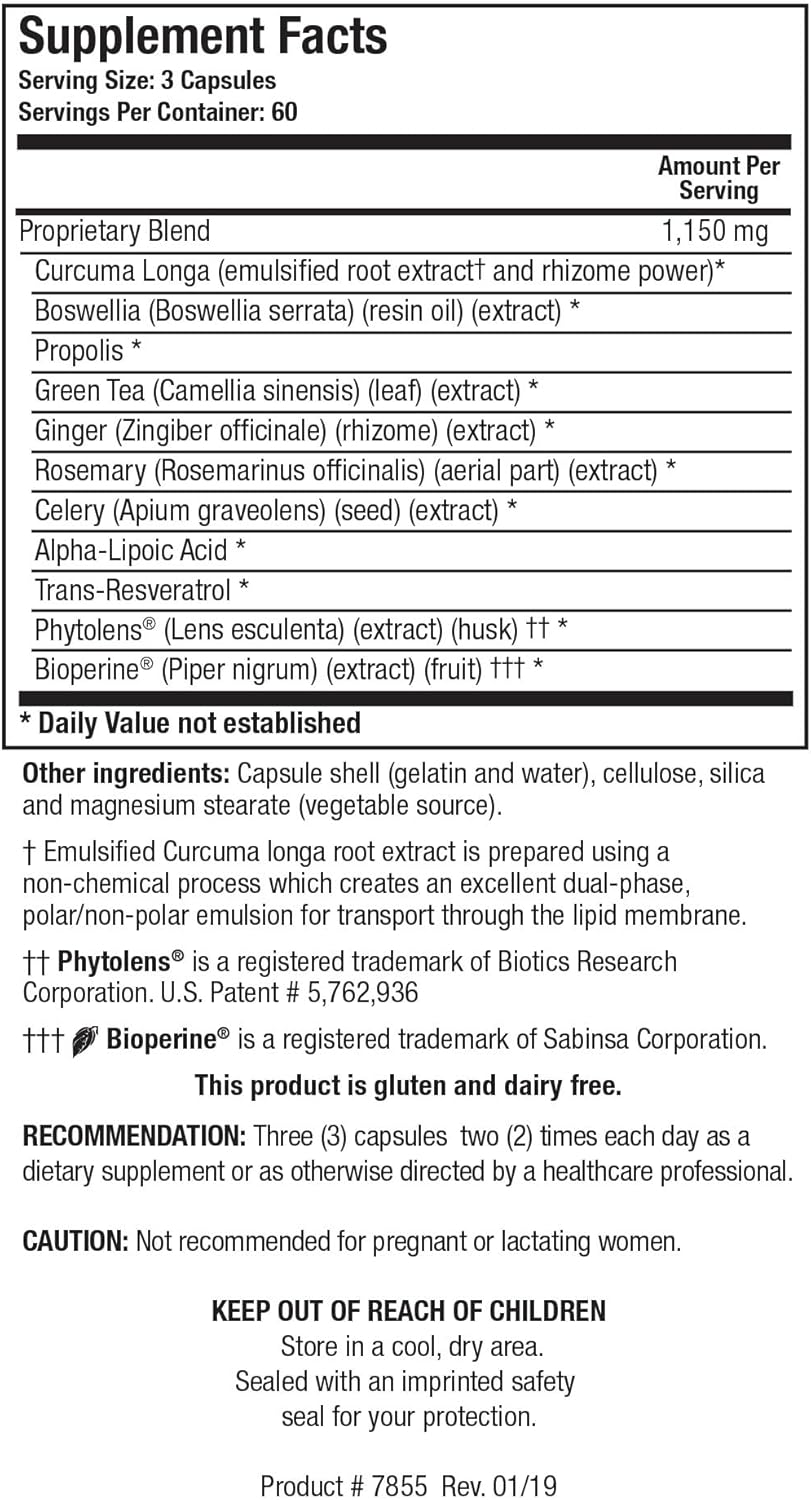 High Absorption Turmeric Supplement Capsules with Curcumin, Boswellia, Propolis & Ginger - 1150mg/Svg, Non-Swelling Support, Antioxidant Blend - 180 Capsules by Biotics Research