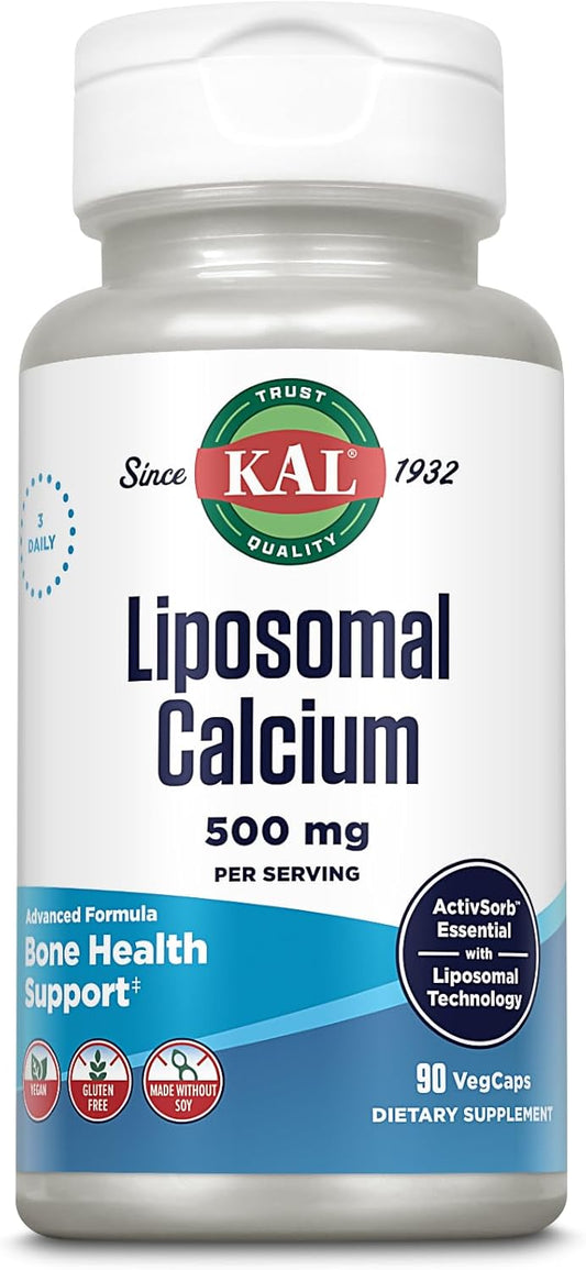 High Absorption Vegan Liposomal Calcium Supplement - 500 mg, Gluten Free, Soy Free, 90 VegCaps, 30 Servings for Essential Calcium Support