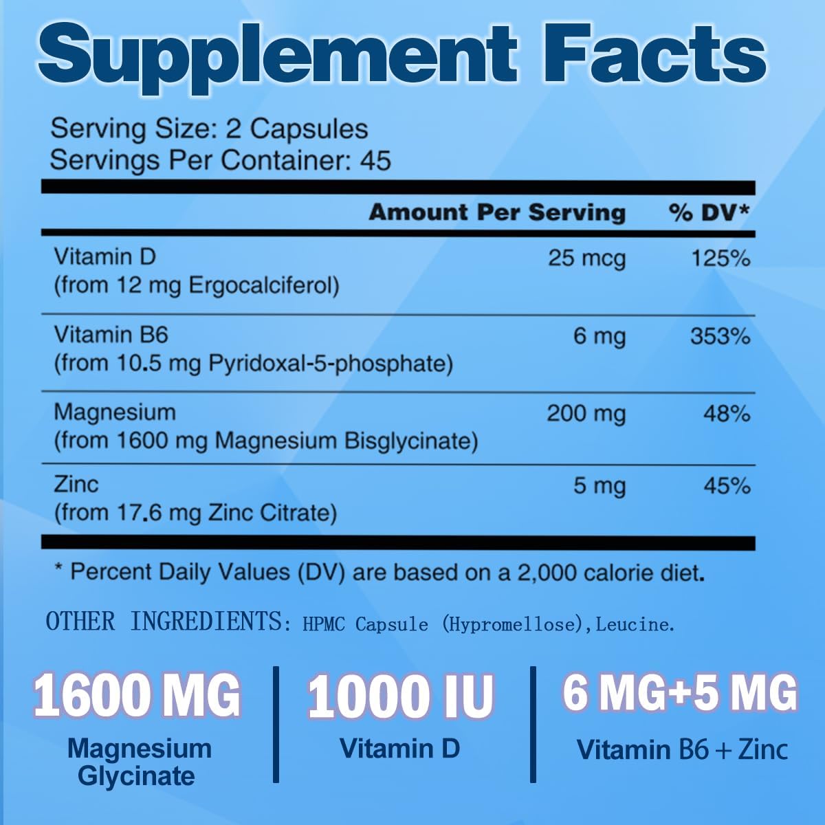 High Absorption VEGEPOWER Magnesium Glycinate Supplements with Vitamin B6, Zinc, and D3 - 1600mg Chelated Magnesium for Sleep, Muscle, Bone, Immune Health - Vegan, Non-GMO - 90 Capsules