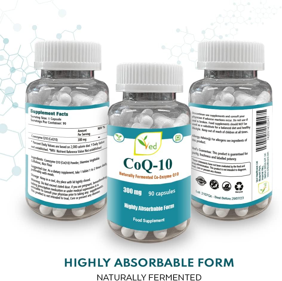High Absorption Vegetarian CoQ10 Dietary Supplement - 300mg, 90 Veggie Capsules - Gluten Free