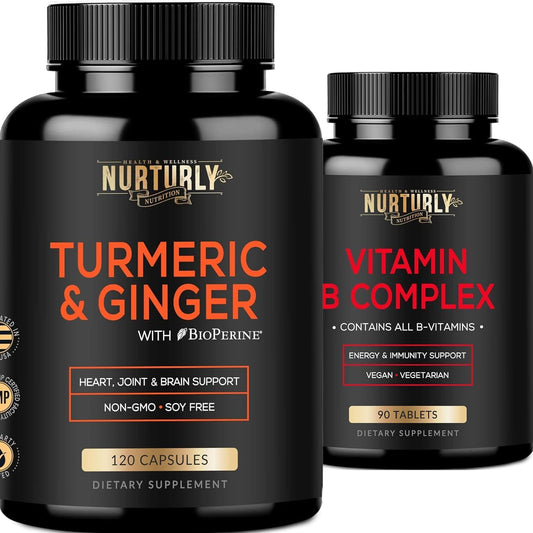 High Absorption Vitamin B Complex with Turmeric Curcumin, Ginger, and BioPerine - Essential B Vitamins B1, B2, B3, B5, B6, B7, B9, B12, and Biotin Included
