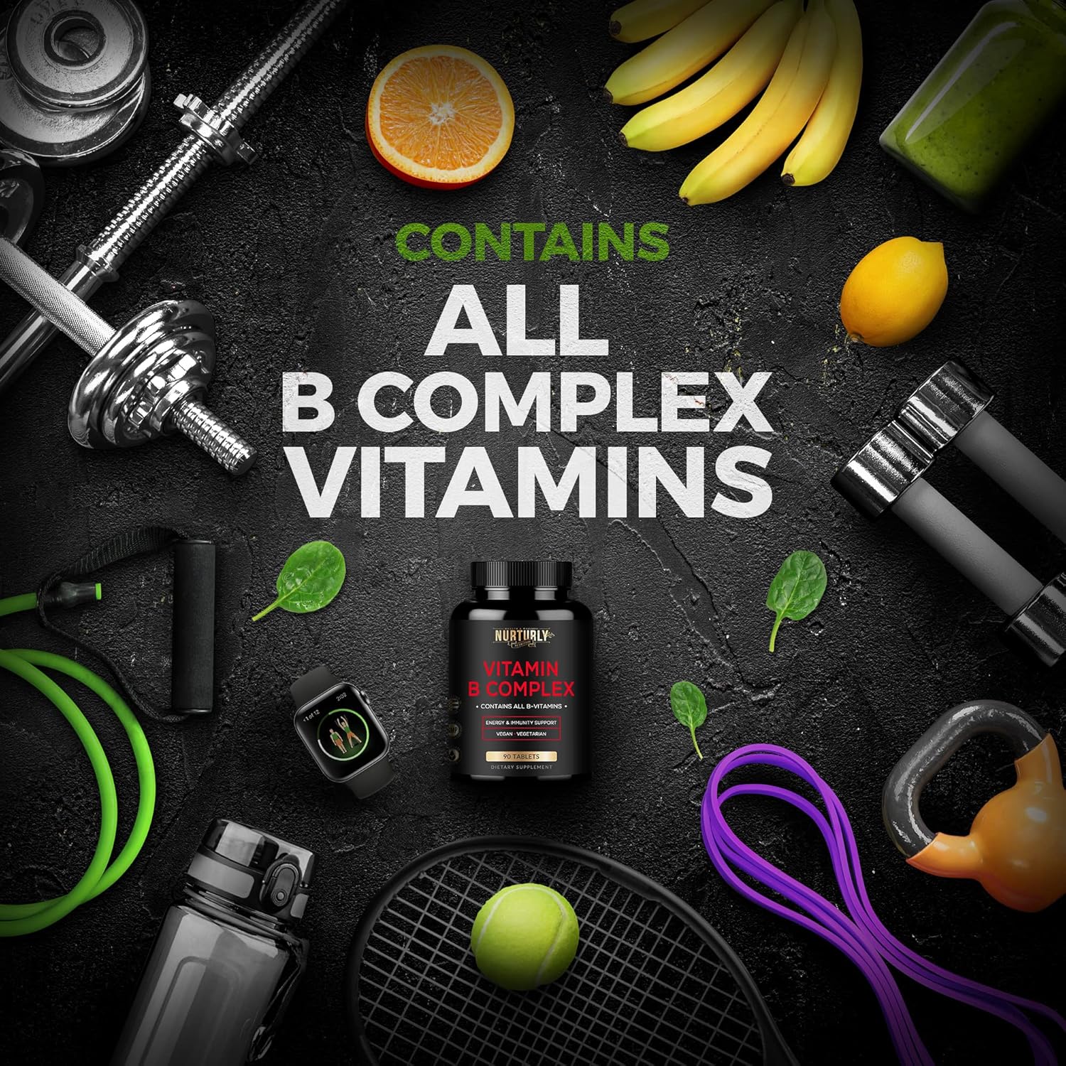 High Absorption Vitamin B Complex with Turmeric Curcumin, Ginger, and BioPerine - Essential B Vitamins B1, B2, B3, B5, B6, B7, B9, B12, and Biotin Included