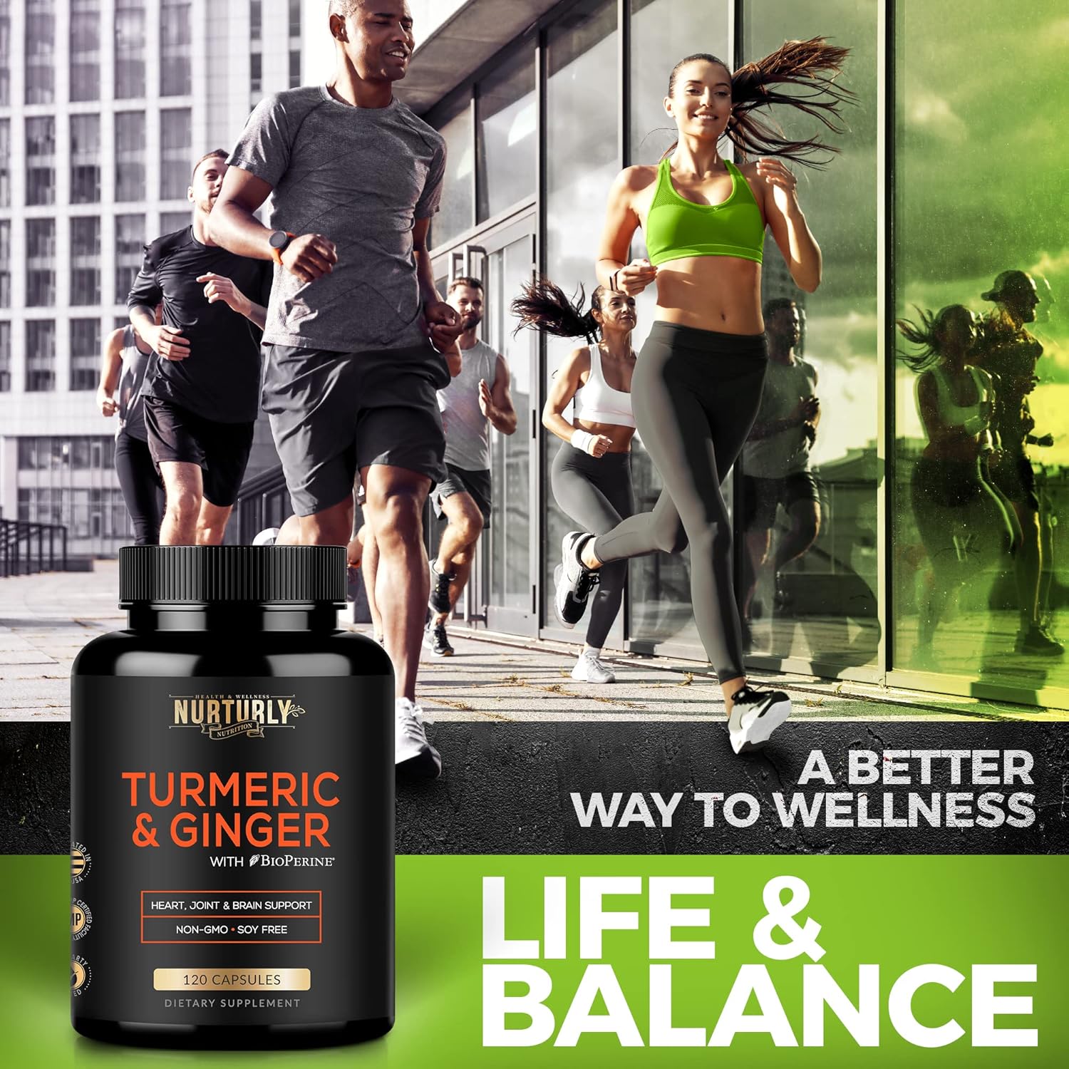 High Absorption Vitamin B Complex with Turmeric Curcumin, Ginger, and BioPerine - Essential B Vitamins B1, B2, B3, B5, B6, B7, B9, B12, and Biotin Included